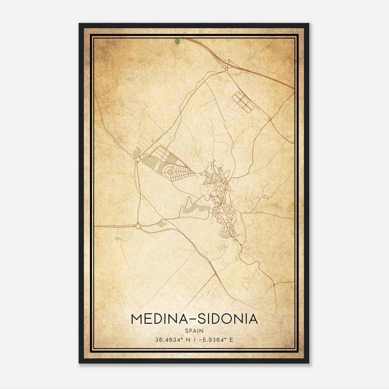 Vintage Medina Sidonia Spain Map Poster, Medina Sidonia City Road Wall Art Print