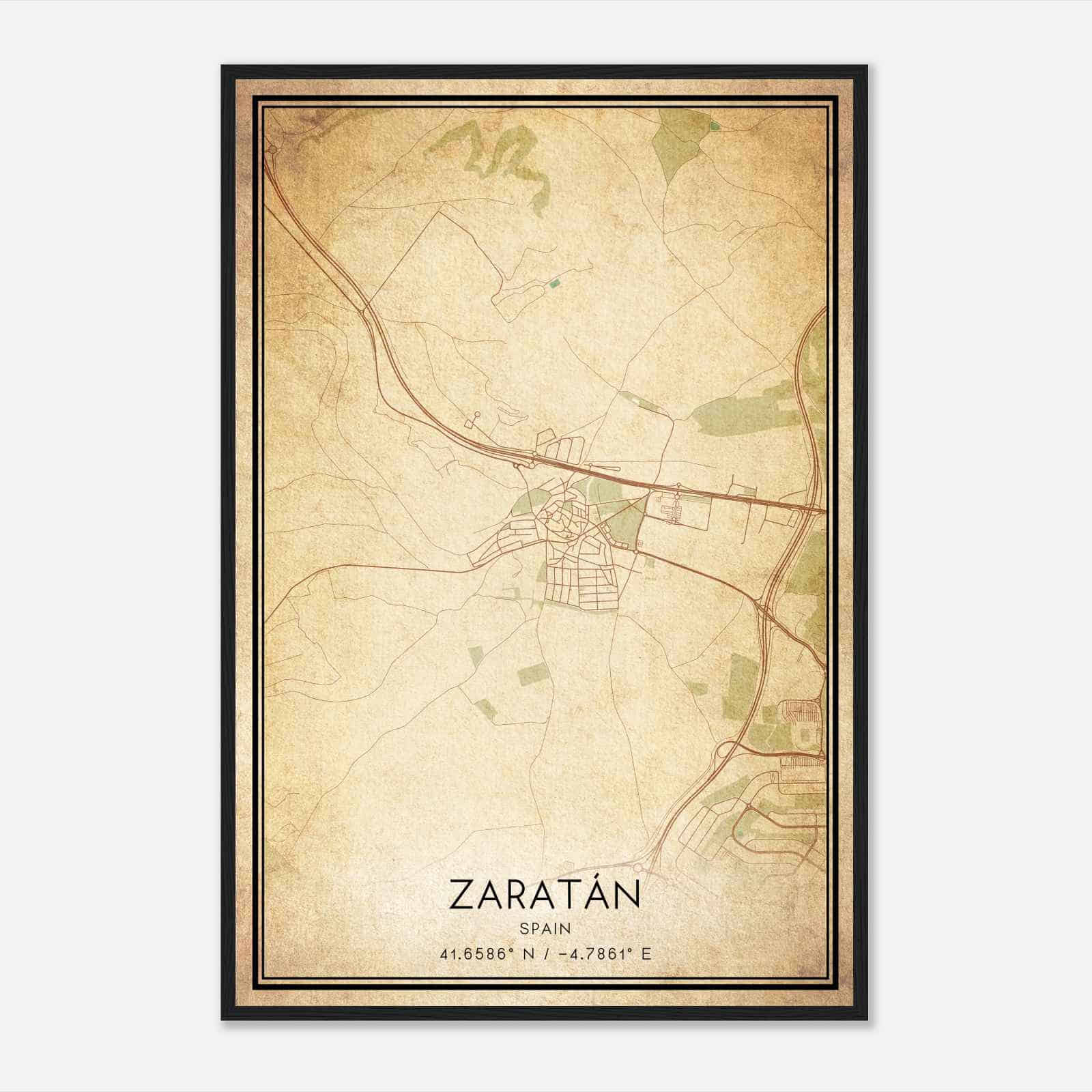 Vintage Zaratan Spain Map Poster, Zaratan City Road Wall Art Print