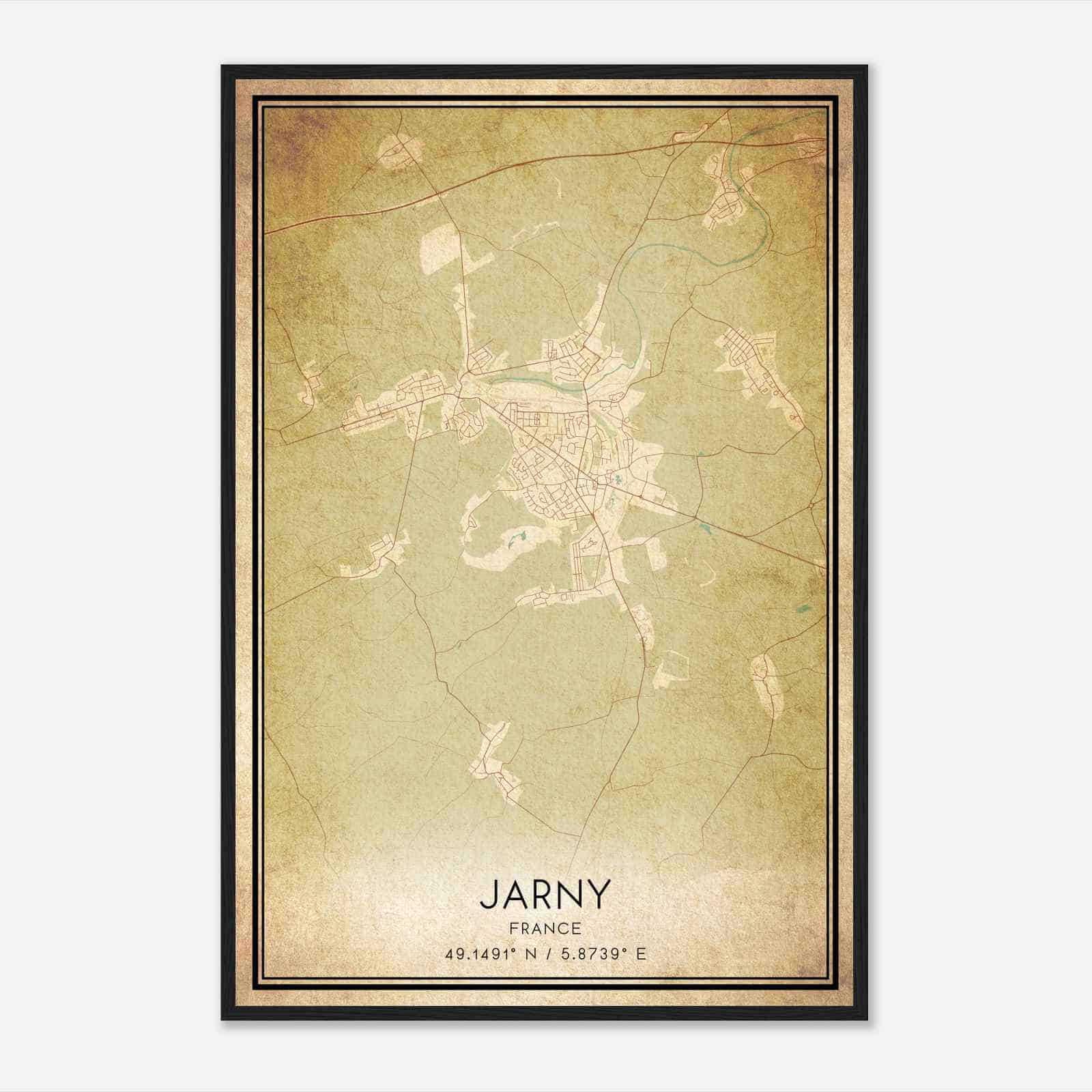 Vintage Jarny France Map Poster, Jarny City Road Wall Art Print