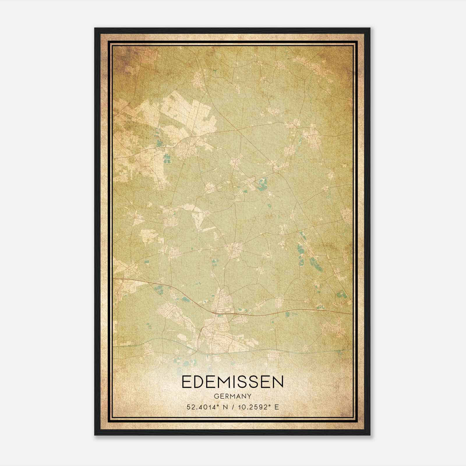Vintage Edemissen Germany Map Poster, Edemissen City Road Wall Art Print