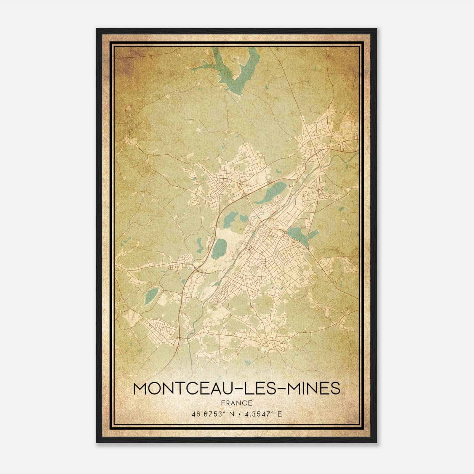 Vintage Montceau-les-Mines France Map Poster, Montceau-les-Mines City Road Wall Art Print