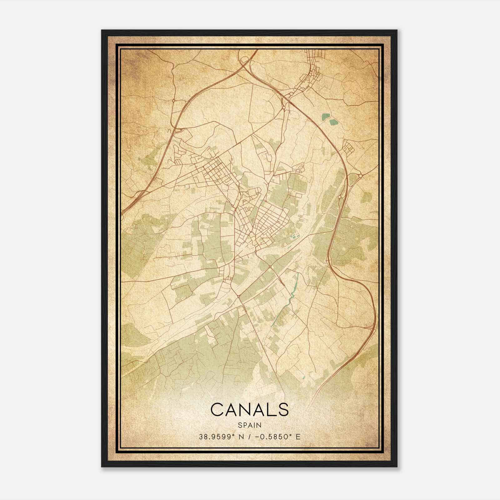 Vintage Canals Spain Map Poster, Canals City Road Wall Art Print