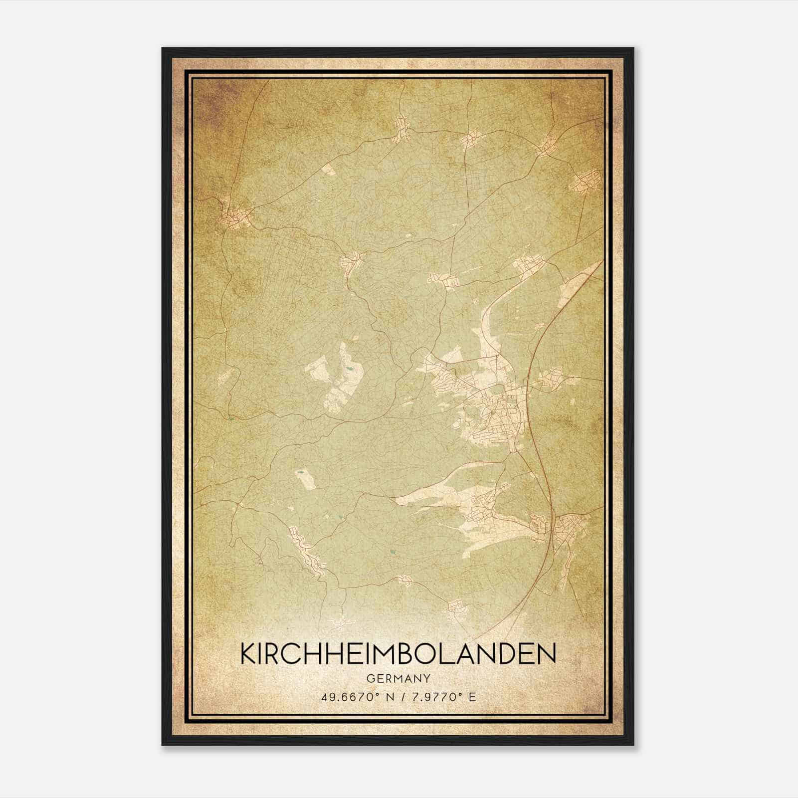 Vintage Kirchheimbolanden Germany Map Poster, Kirchheimbolanden City Road Wall Art Print