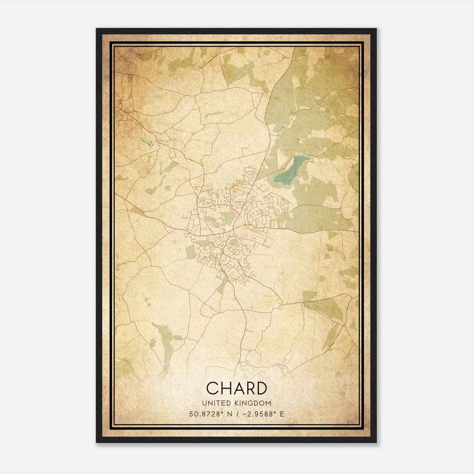 Vintage Chard United Kingdom Map Poster, Chard City Road Wall Art Print