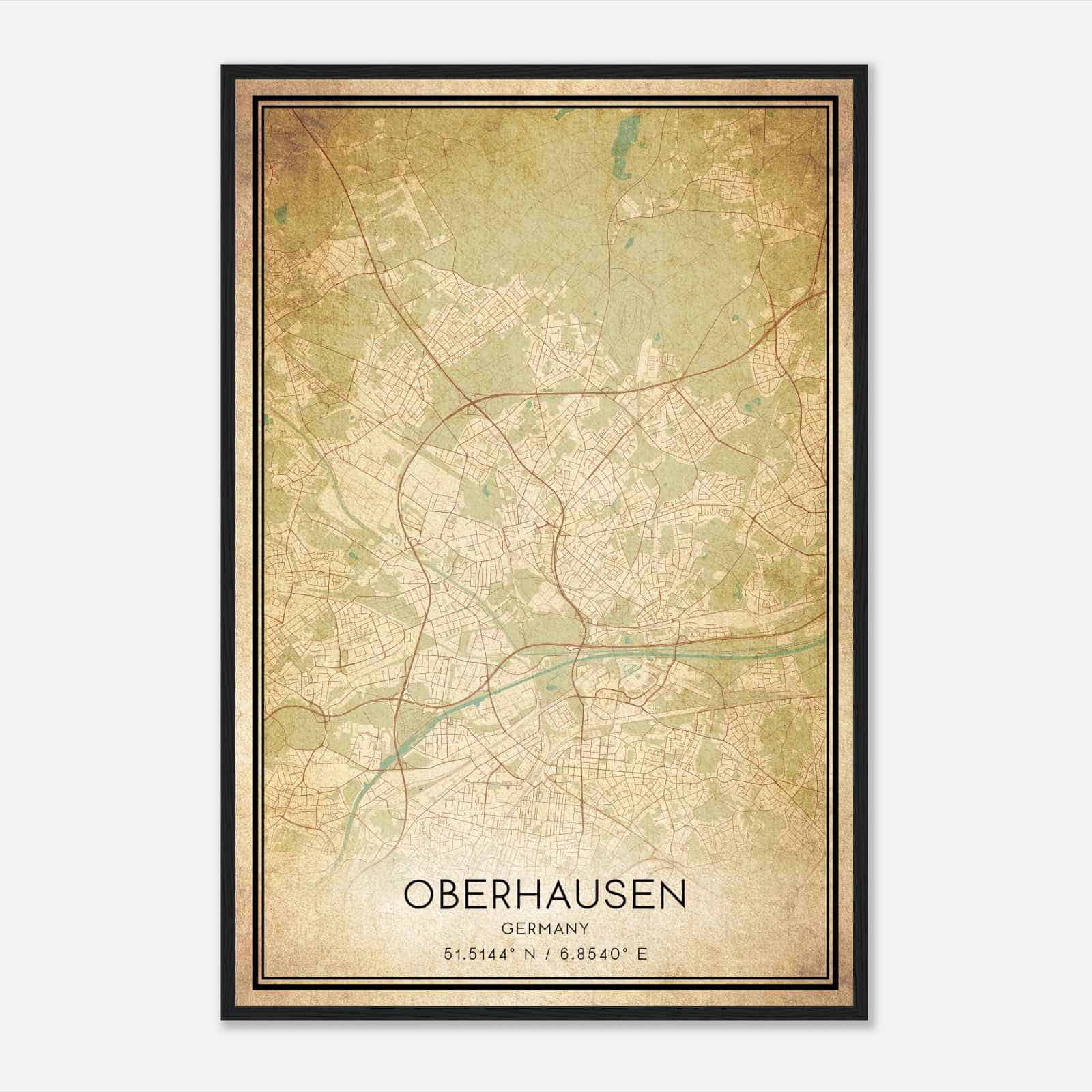 Vintage Oberhausen Germany Map Poster, Oberhausen City Road Wall Art Print