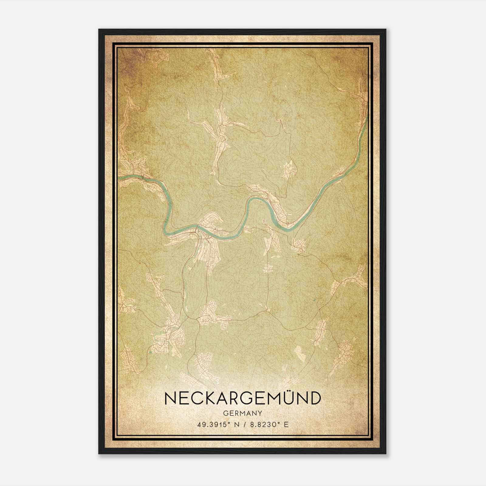 Vintage Neckargemund Germany Map Poster, Neckargemund City Road Wall Art Print