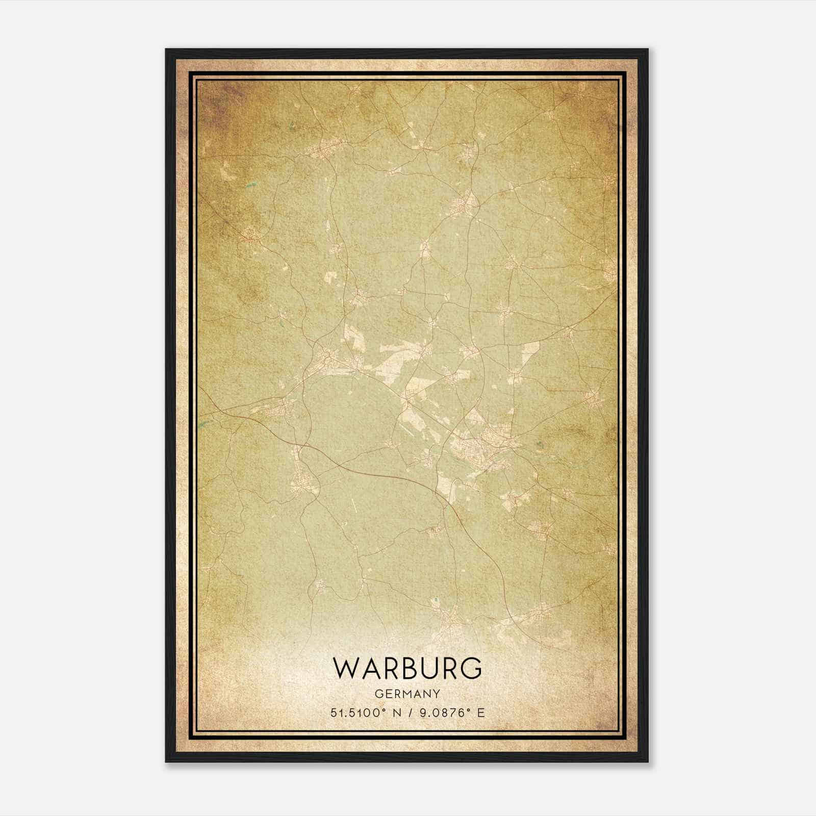 Vintage Warburg Germany Map Poster, Warburg City Road Wall Art Print