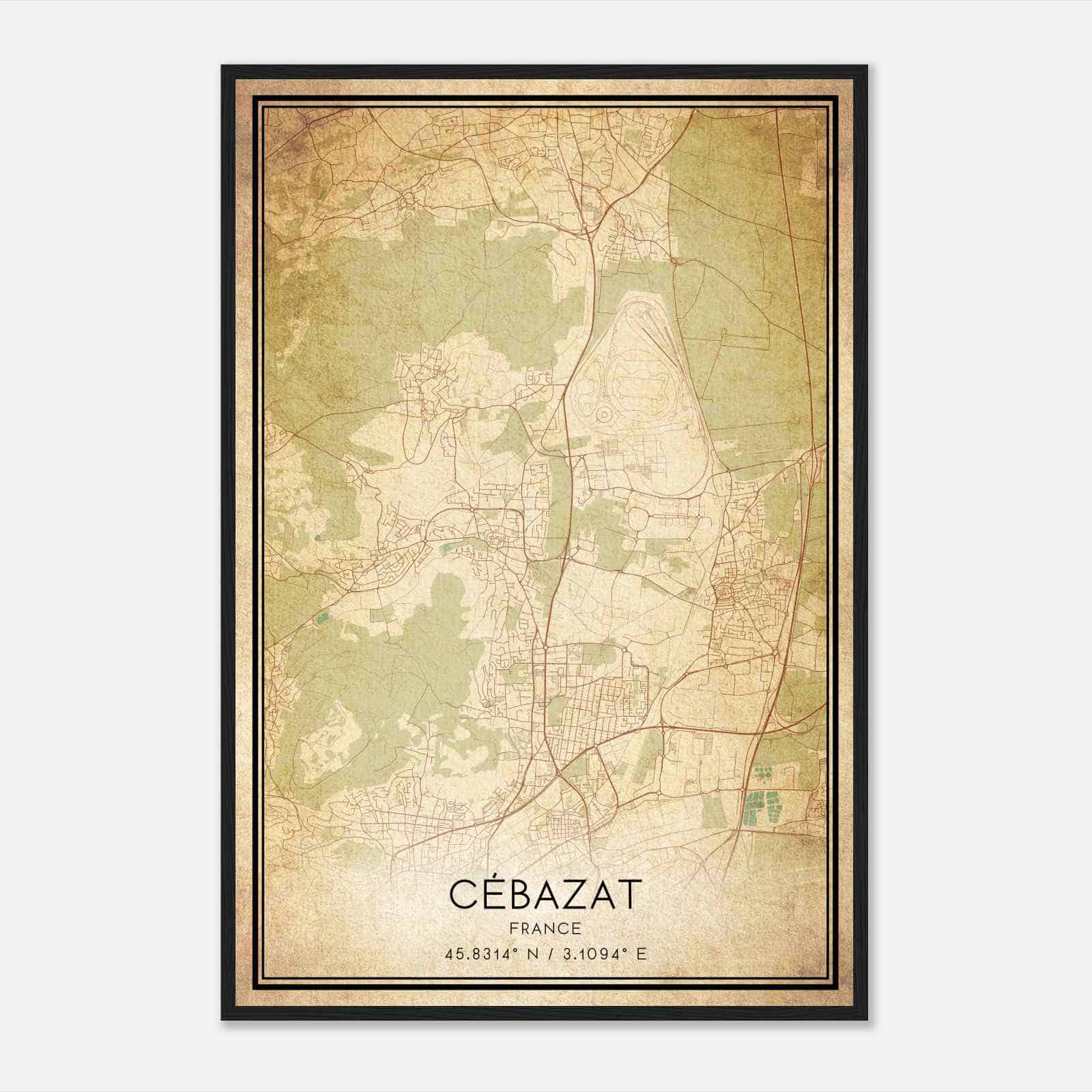 Vintage Cebazat France Map Poster, Cebazat City Road Wall Art Print