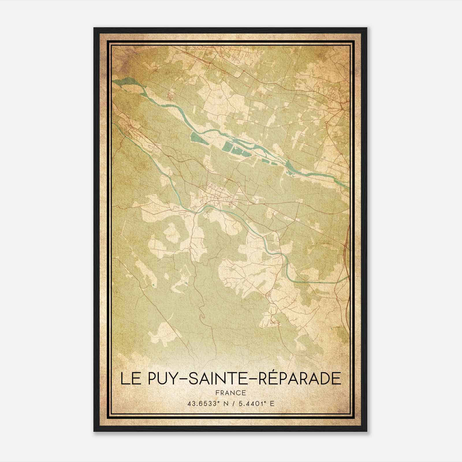 Vintage Le Puy-Sainte-Reparade France Map Poster, Le Puy-Sainte-Reparade City Road Wall Art Print