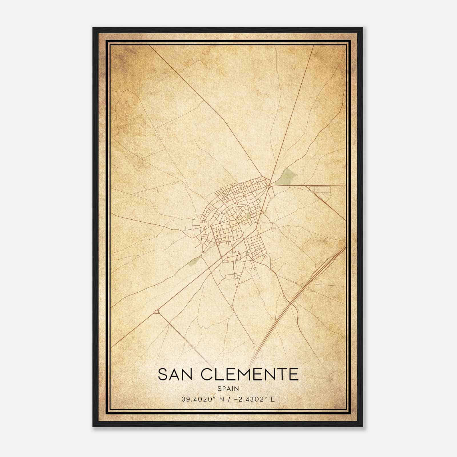 Vintage San Clemente Spain Map Poster, San Clemente City Road Wall Art Print