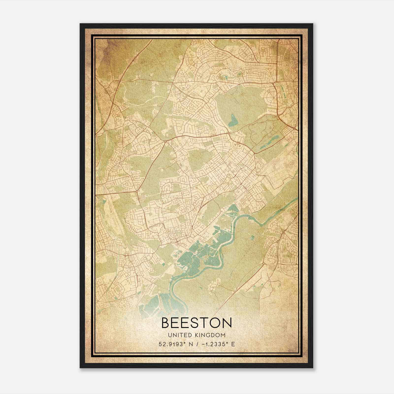 Vintage Beeston United Kingdom Map Poster, Beeston City Road Wall Art Print
