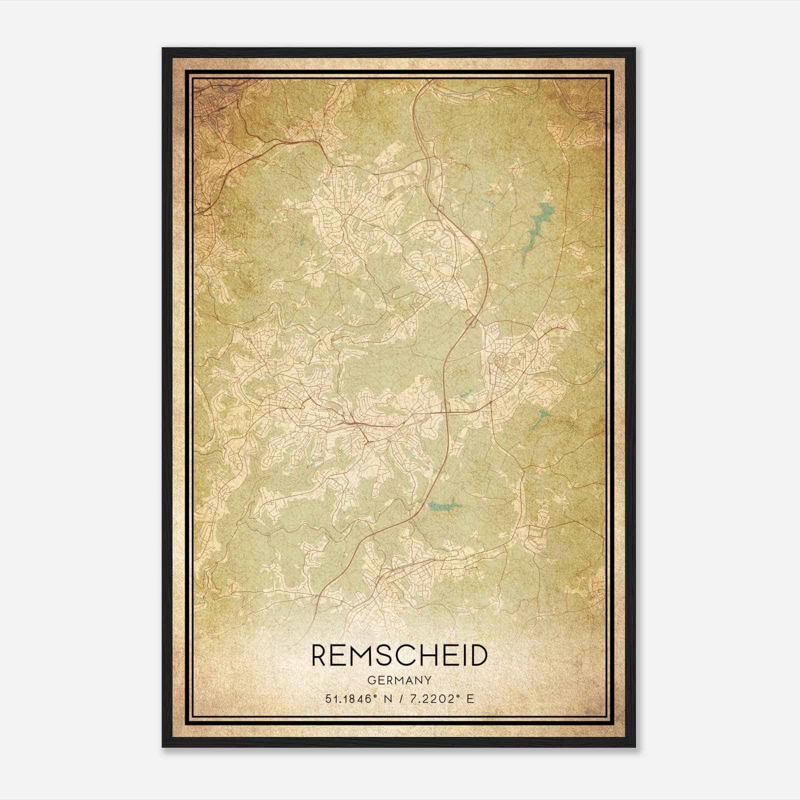 Vintage Remscheid Germany Map Poster, Remscheid City Road Wall Art Print