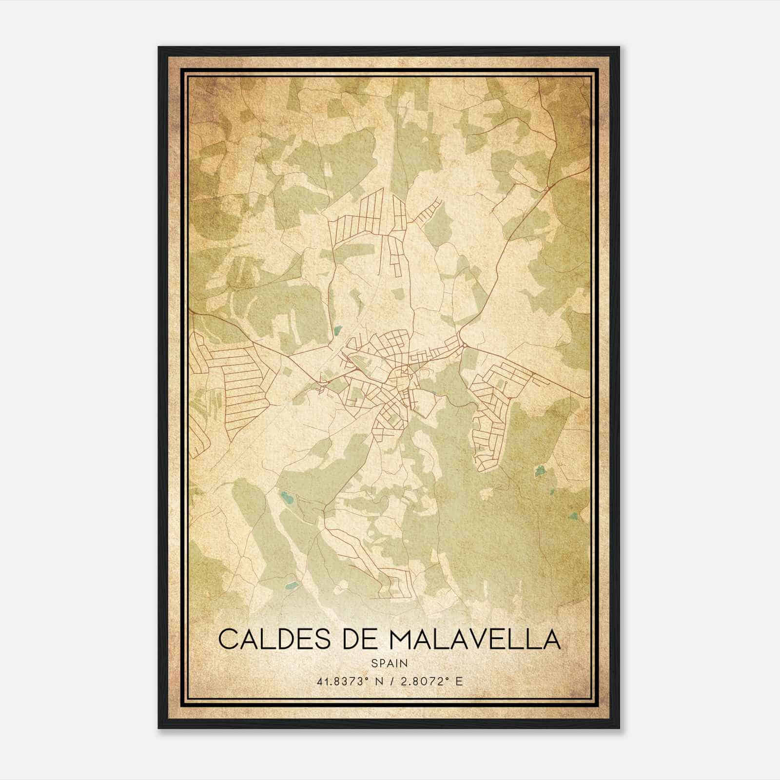 Vintage Caldas de Malavella Spain Map Poster, Caldas de Malavella City Road Wall Art Print