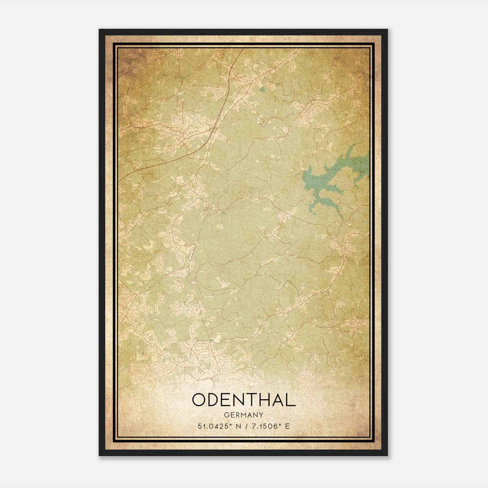 Vintage Odenthal Germany Map Poster, Odenthal City Road Wall Art Print