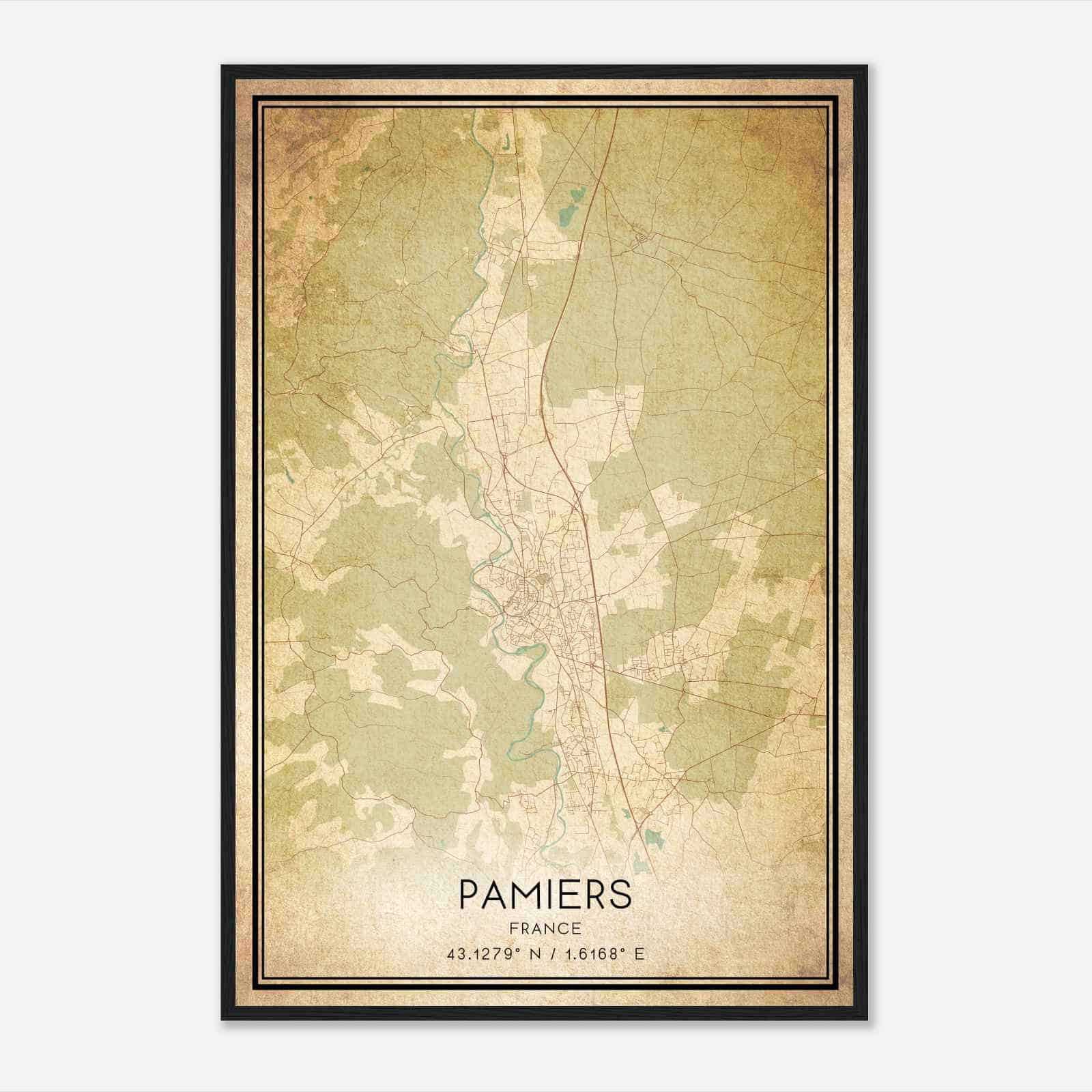 Vintage Pamiers France Map Poster, Pamiers City Road Wall Art Print