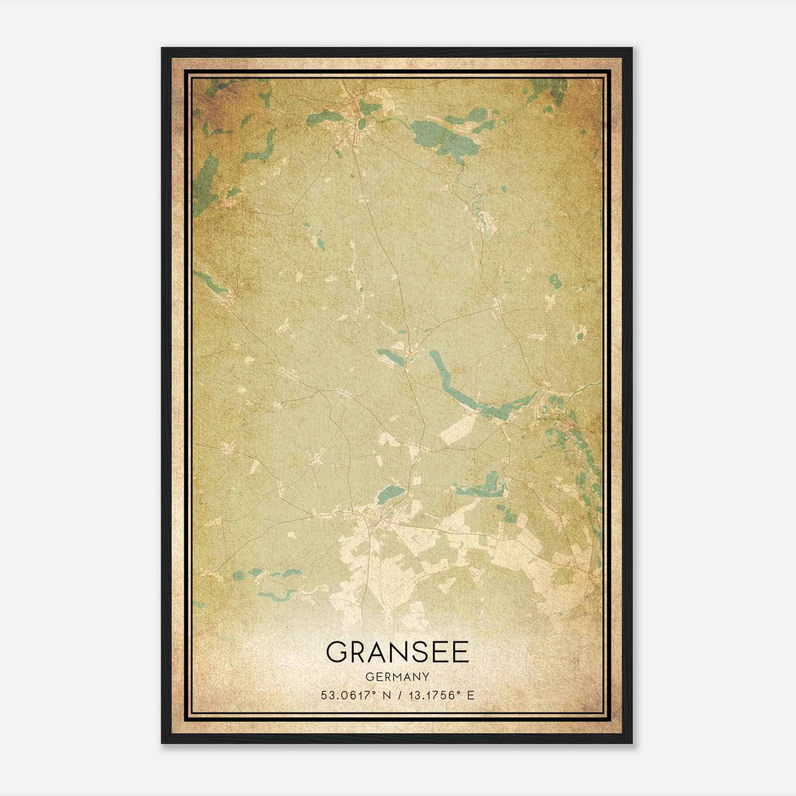 Vintage Gransee Germany Map Poster, Gransee City Road Wall Art Print Vintage Gransee Germany Map Poster, Gransee City Road Wall Art Print