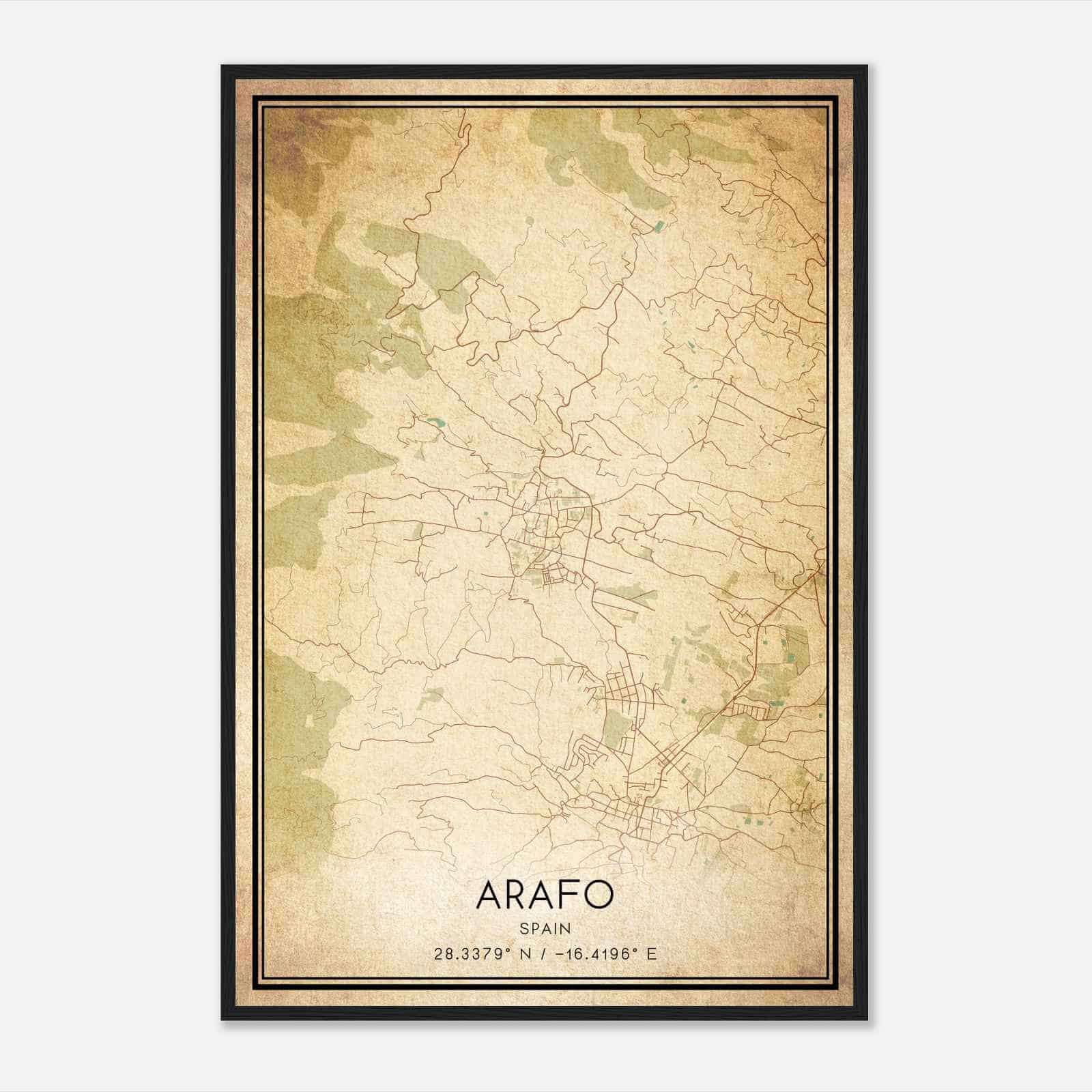 Vintage Arafo Spain Map Poster, Arafo City Road Wall Art Print