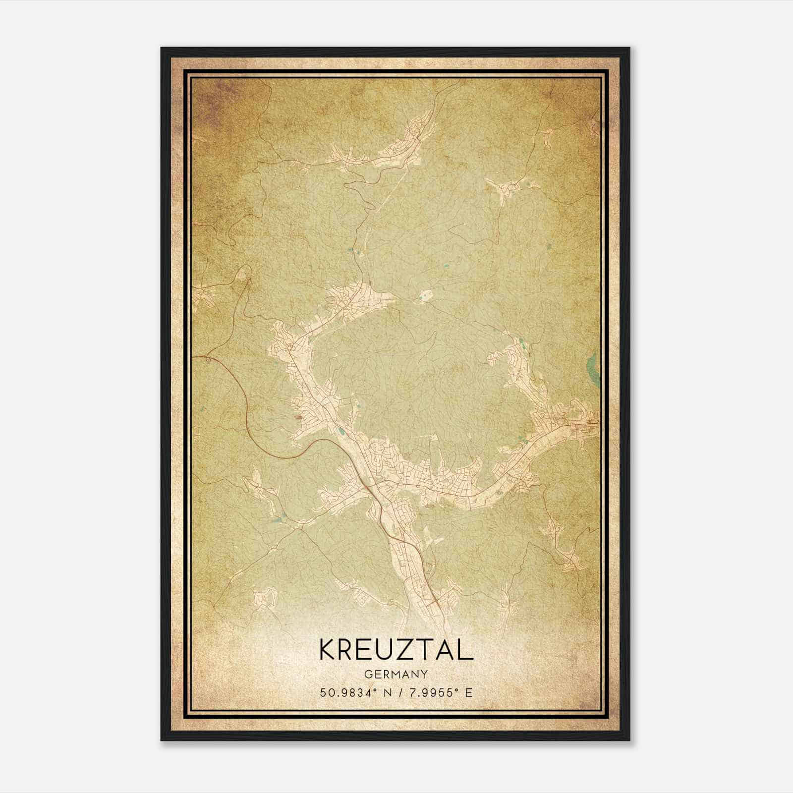 Vintage Kreuztal Germany Map Poster, Kreuztal City Road Wall Art Print