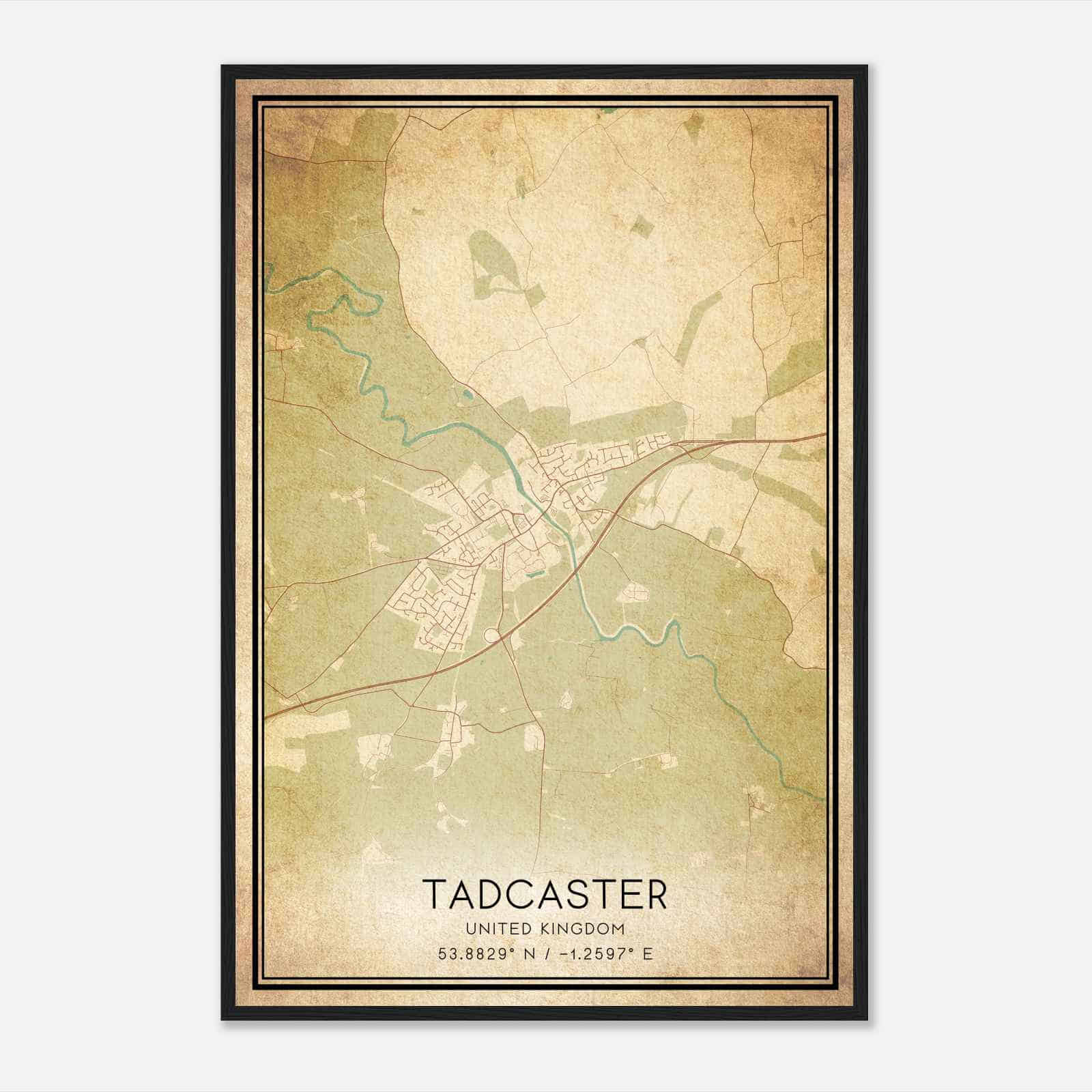 Vintage Tadcaster United Kingdom Map Poster, Tadcaster City Road Wall Art Print