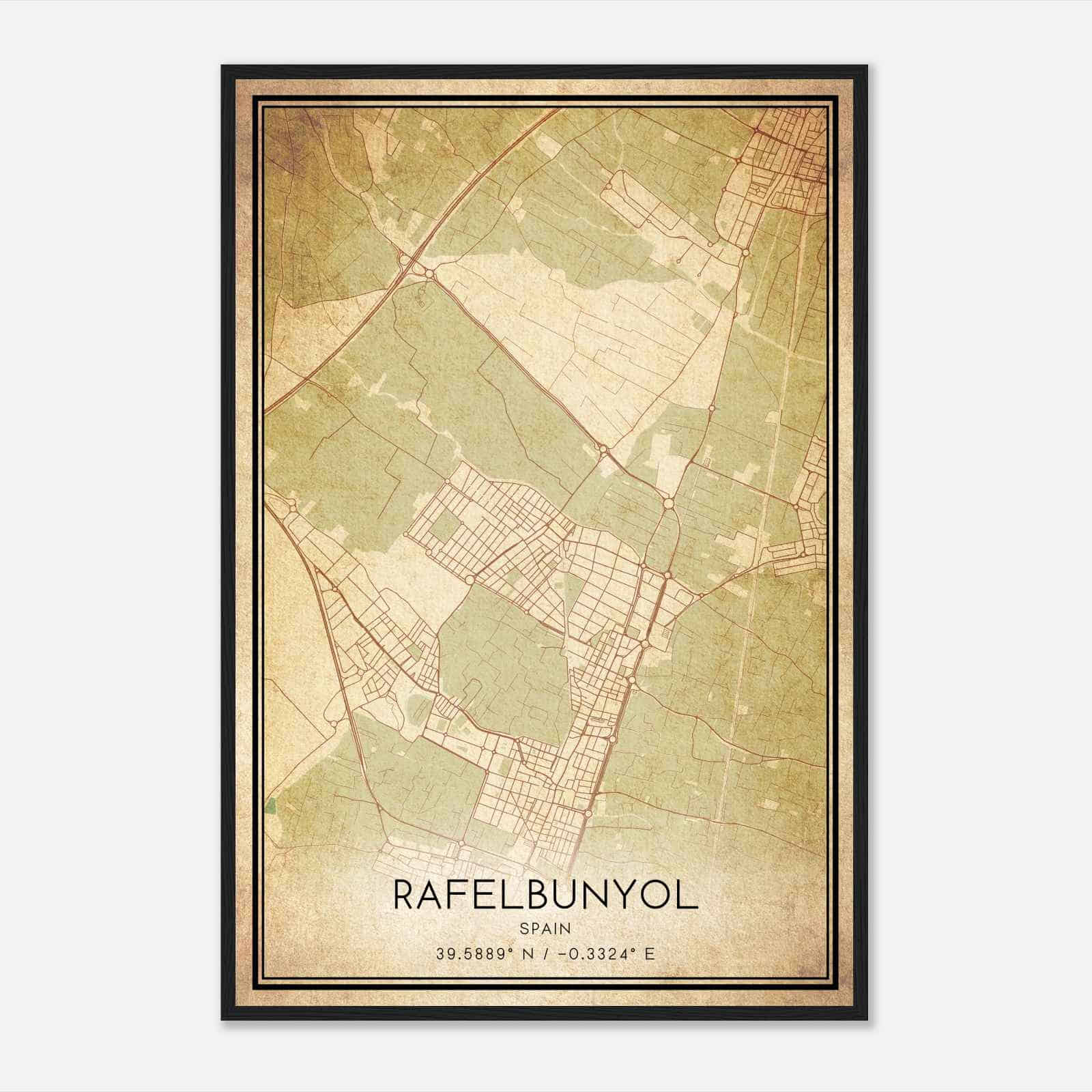 Vintage Rafelbunol Spain Map Poster, Rafelbunol City Road Wall Art Print