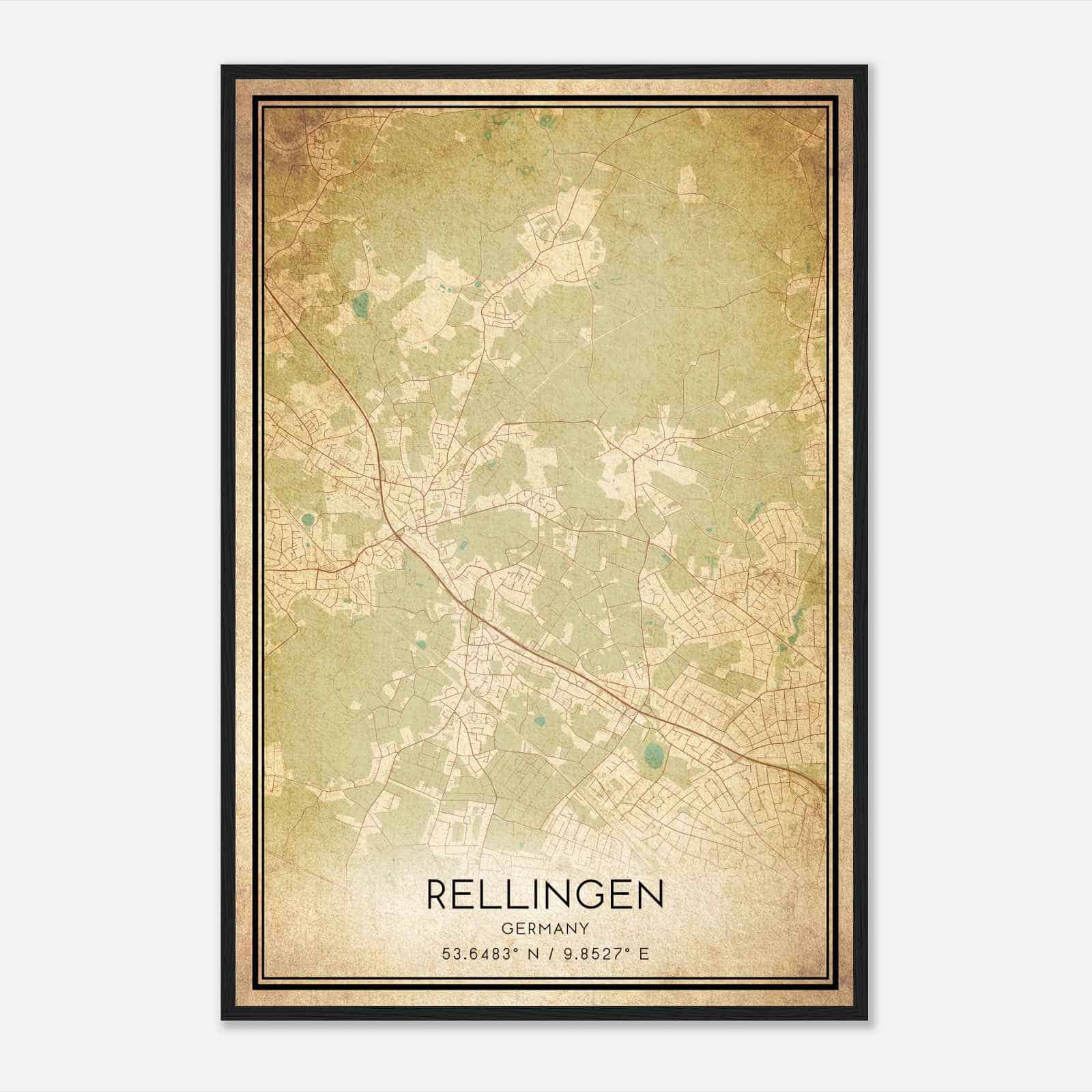 Vintage Rellingen Germany Map Poster, Rellingen City Road Wall Art Print