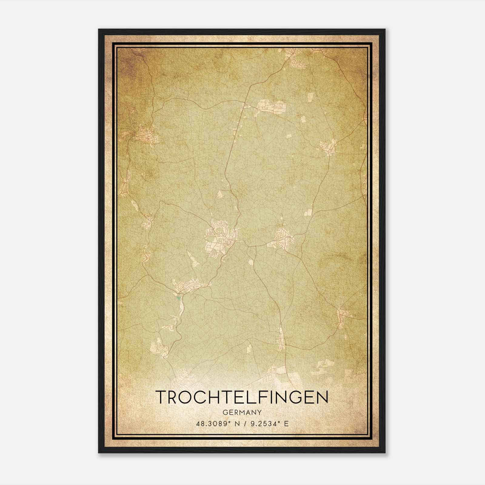 Vintage Trochtelfingen Germany Map Poster, Trochtelfingen City Road Wall Art Print