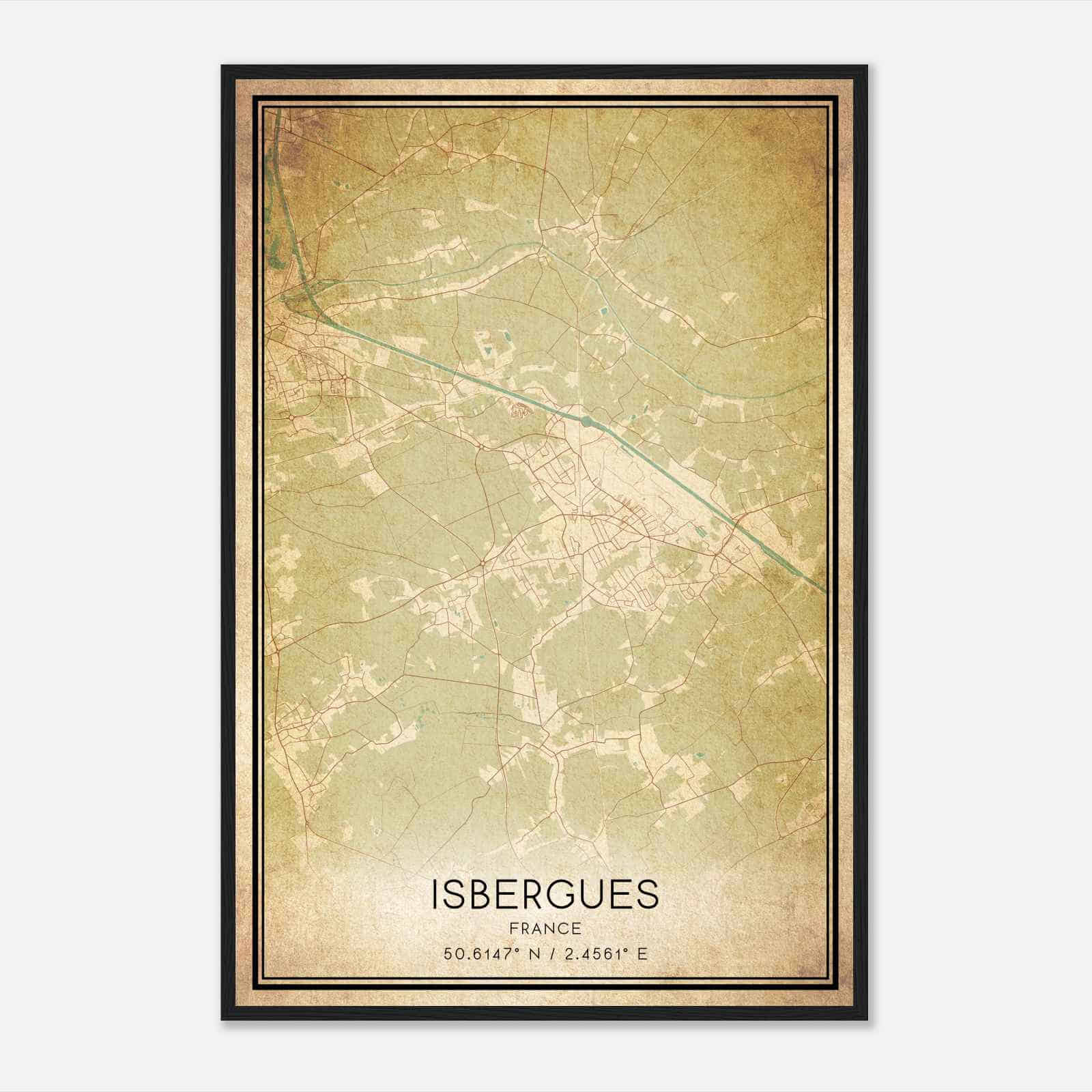 Vintage Isbergues France Map Poster, Isbergues City Road Wall Art Print