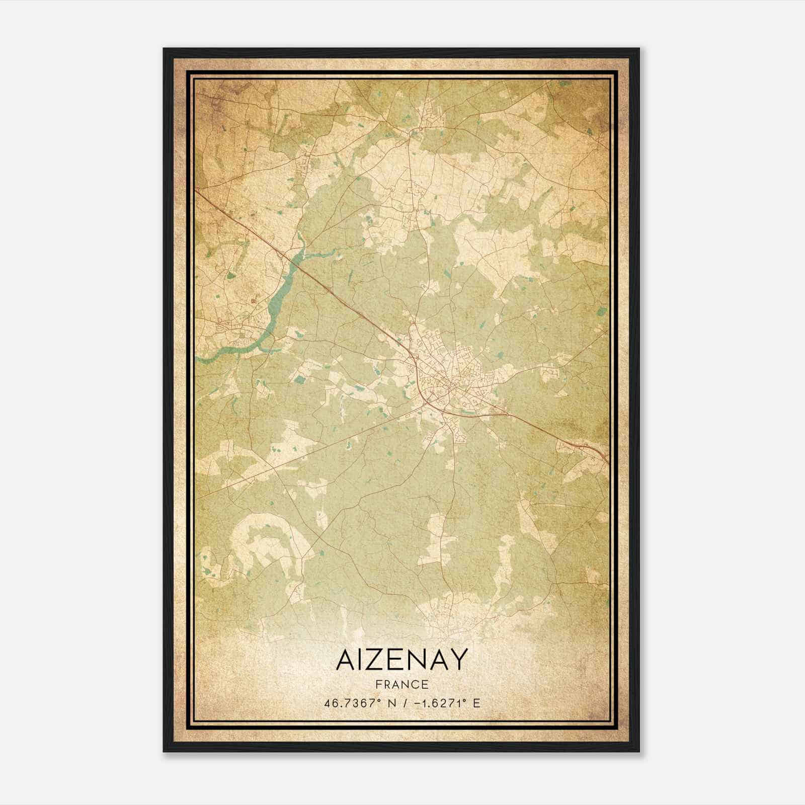 Vintage Aizenay France Map Poster, Aizenay City Road Wall Art Print