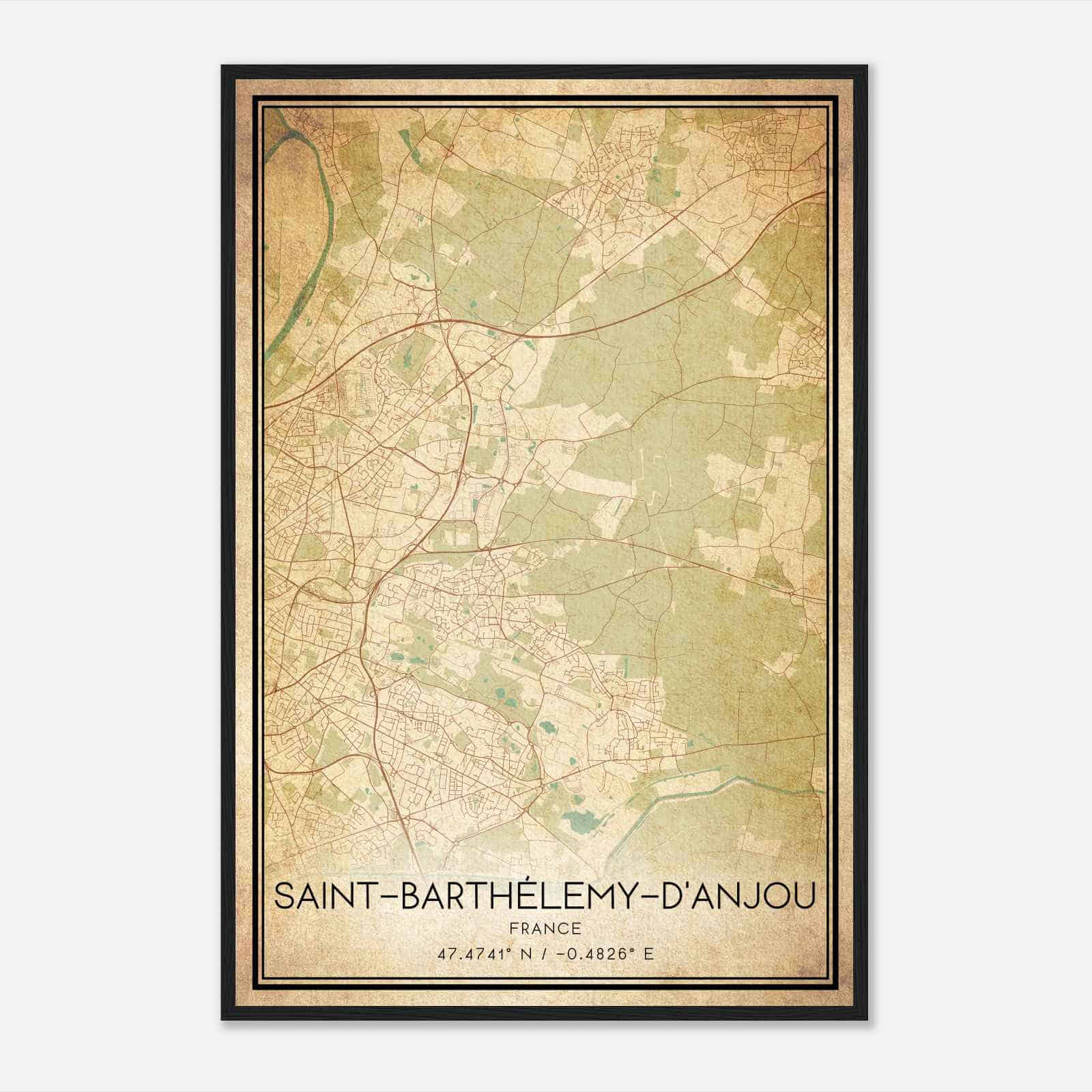 Vintage Saint-Barthelemy-d’Anjou France Map Poster, Saint-Barthelemy-d’Anjou City Road Wall Art Print