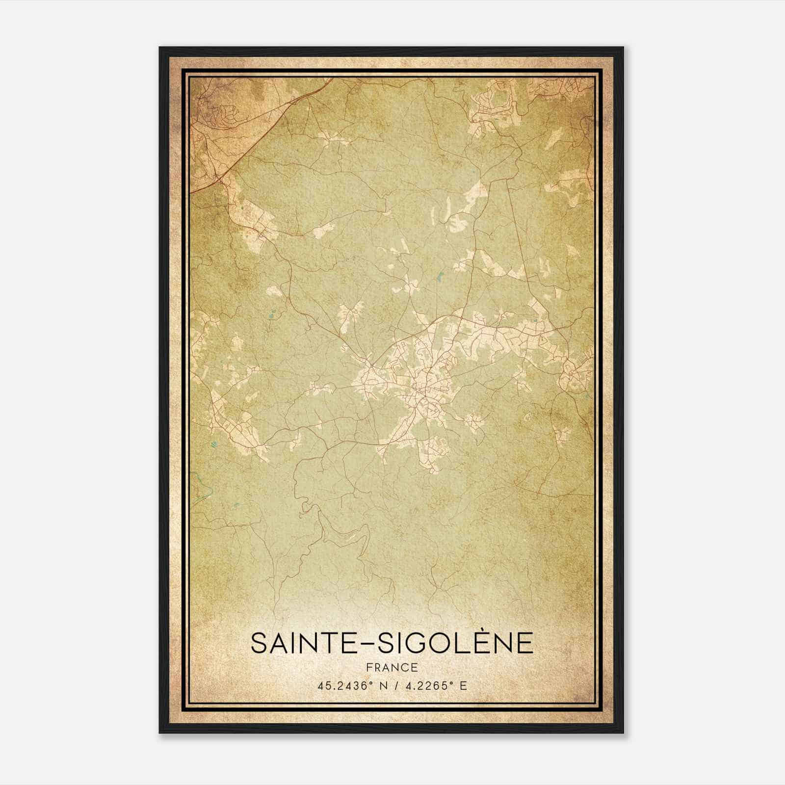 Vintage Sainte-Sigolene France Map Poster, Sainte-Sigolene City Road Wall Art Print