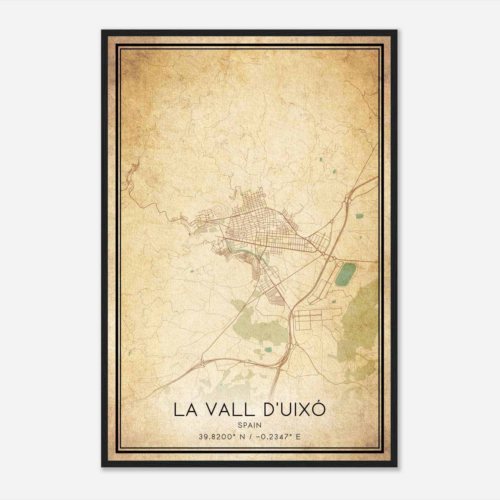 Vintage Vall de Uxo Spain Map Poster, Vall de Uxo City Road Wall Art Print