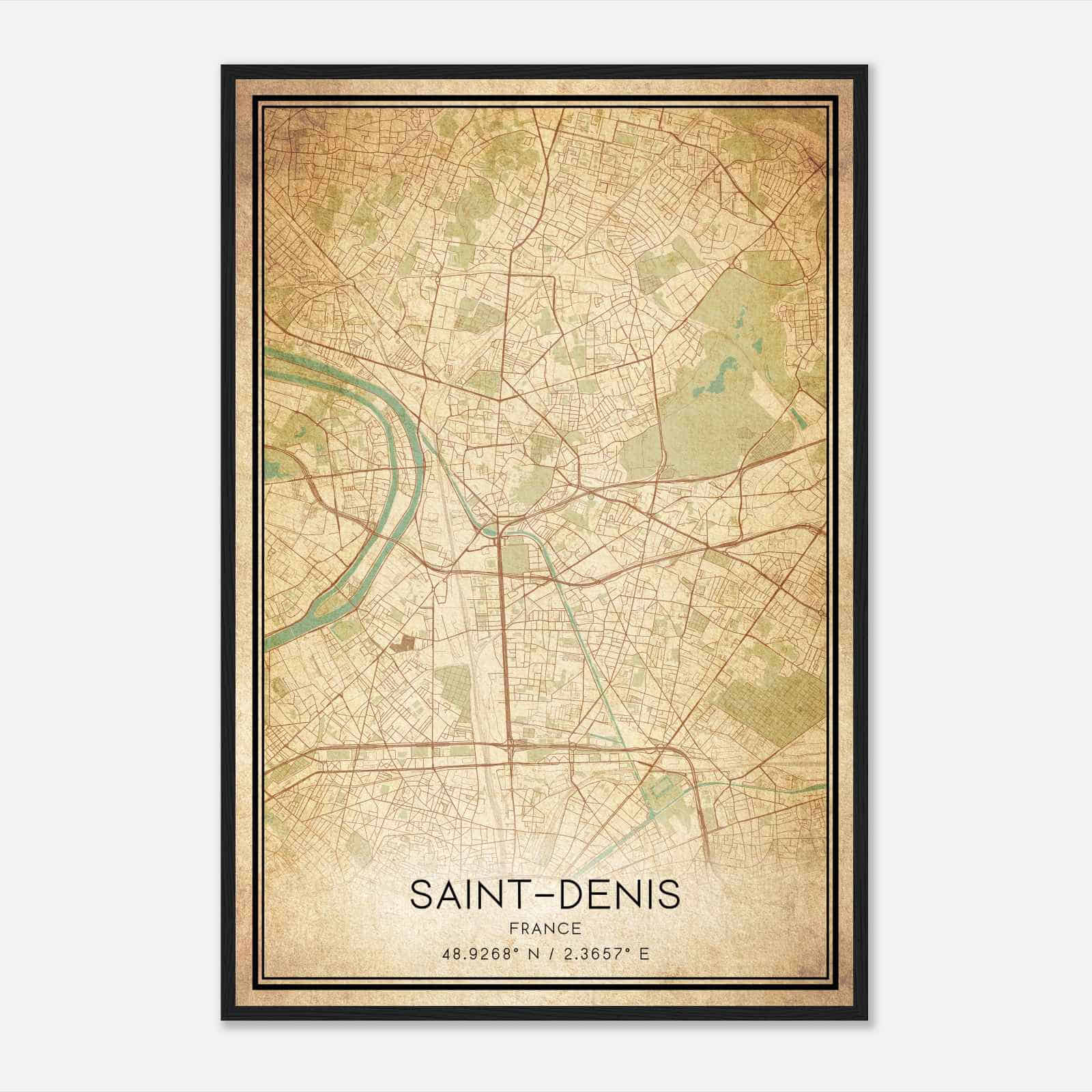 Vintage Saint-Denis France Map Poster, Saint-Denis City Road Wall Art Print