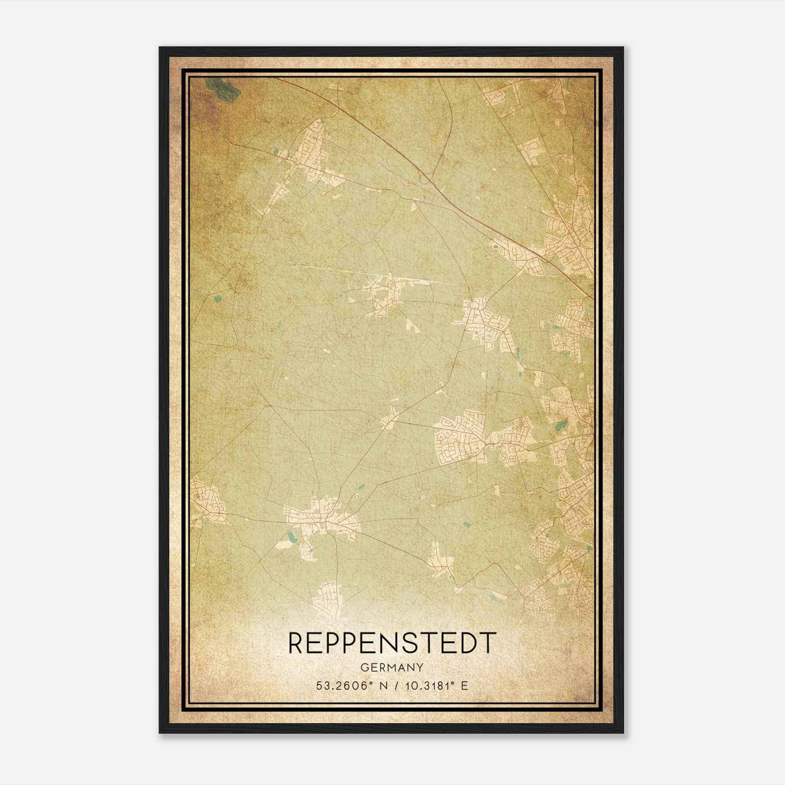 Vintage Reppenstedt Germany Map Poster, Reppenstedt City Road Wall Art Print