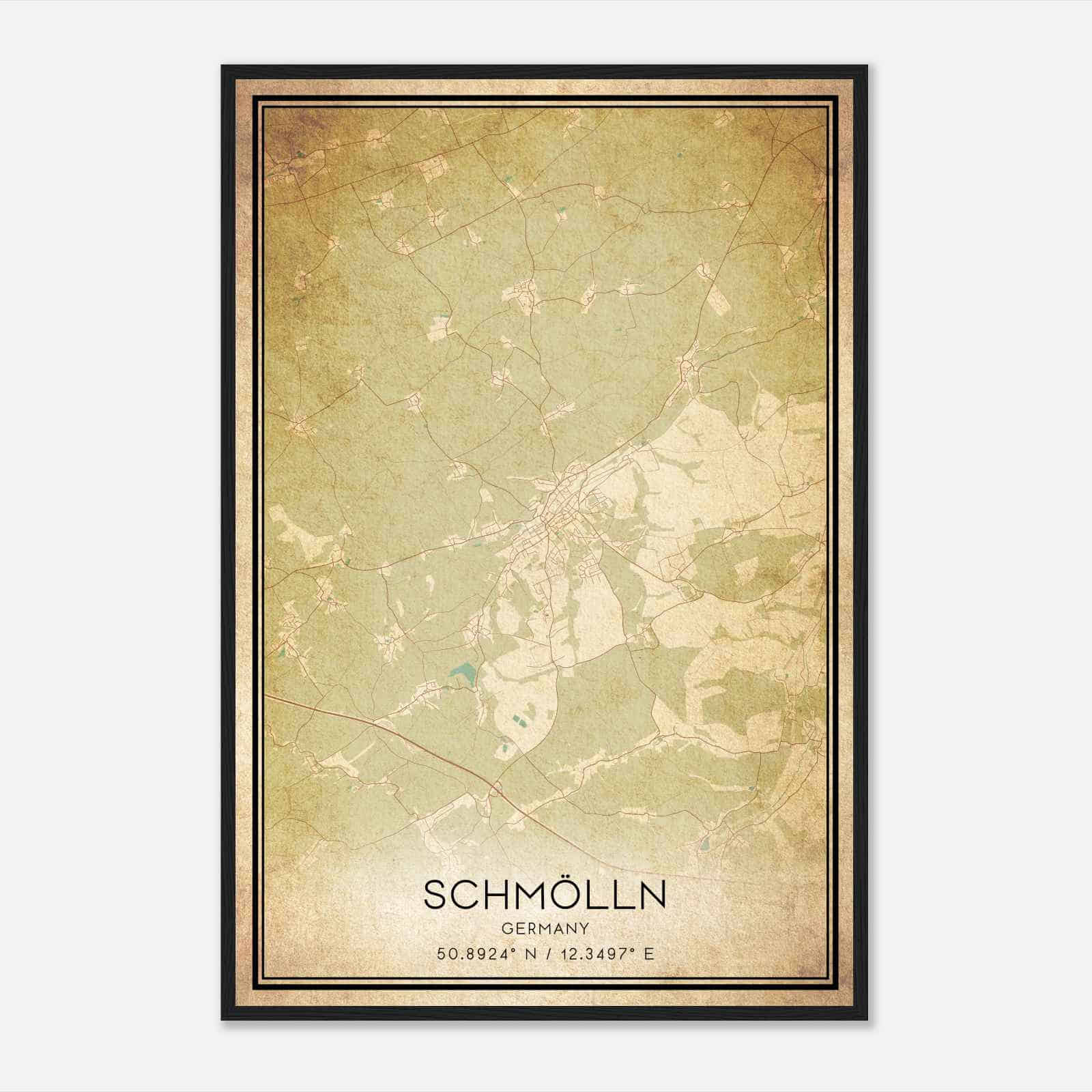 Vintage Schmolln Germany Map Poster, Schmolln City Road Wall Art Print