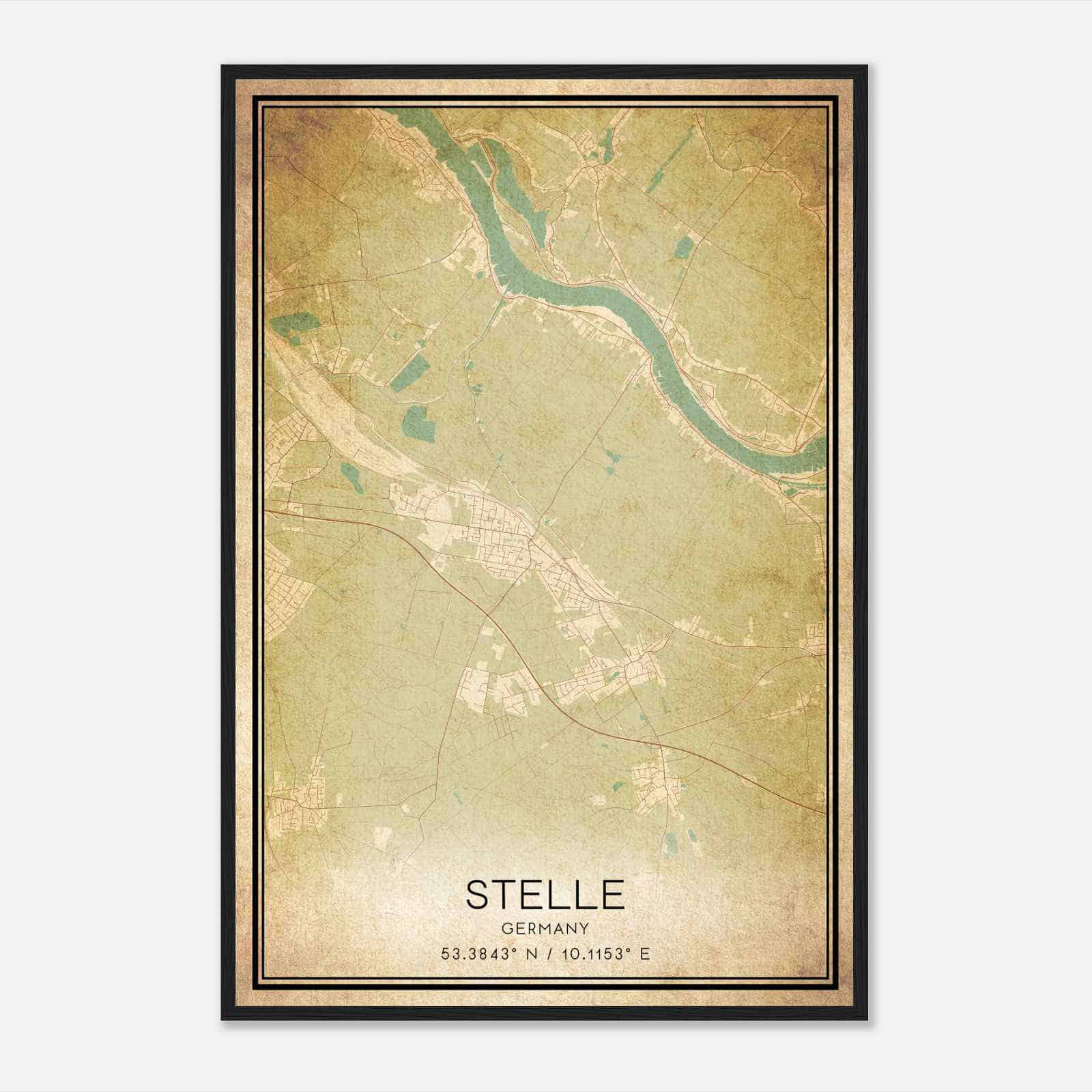 Vintage Stelle Germany Map Poster, Stelle City Road Wall Art Print