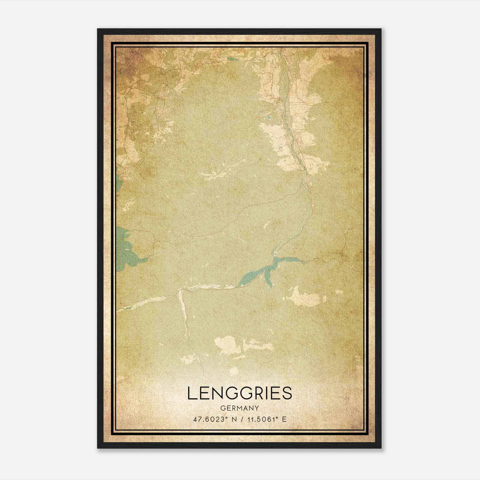 Vintage Lenggries Germany Map Poster, Lenggries City Road Wall Art Print