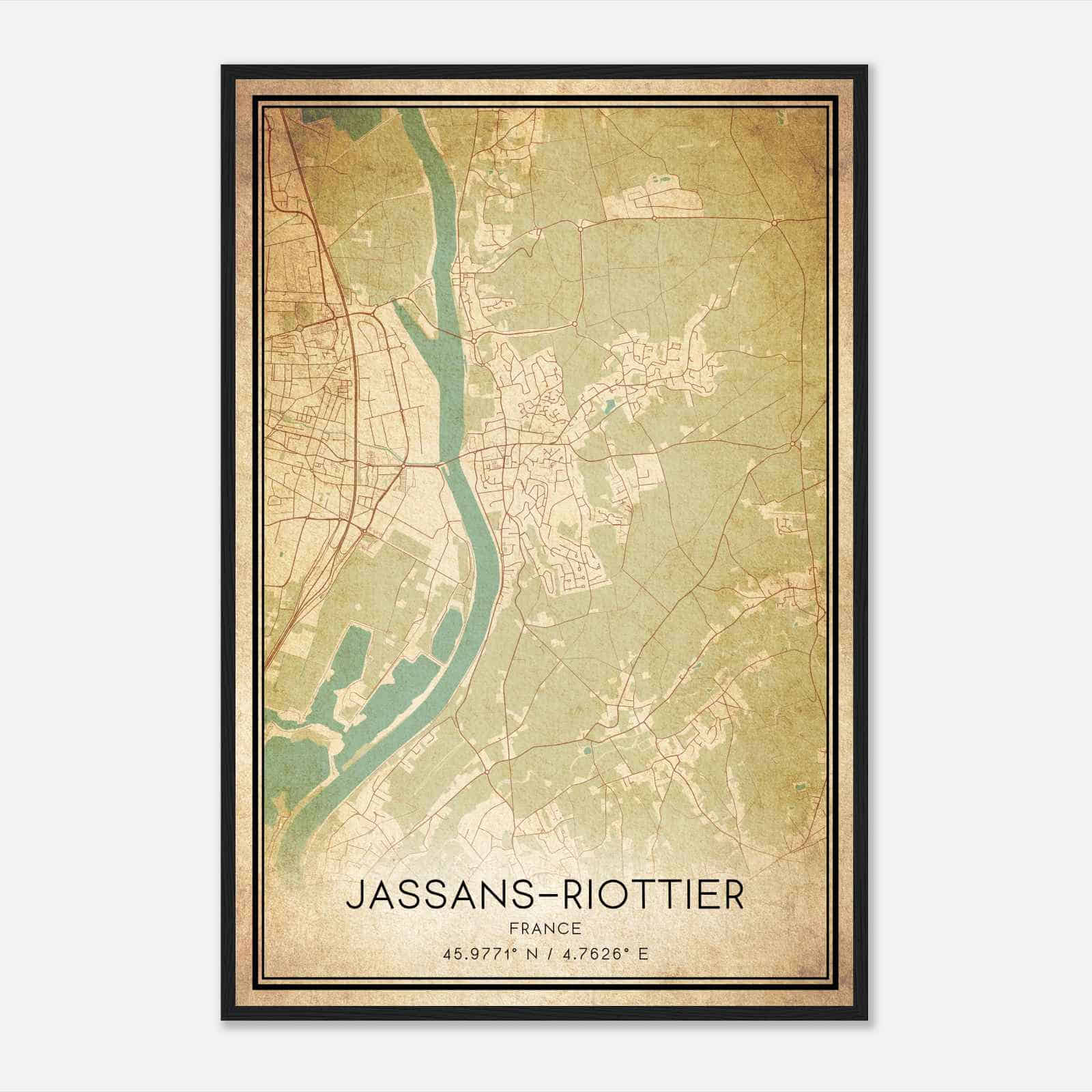 Vintage Jassans-Riottier France Map Poster, Jassans-Riottier City Road Wall Art Print