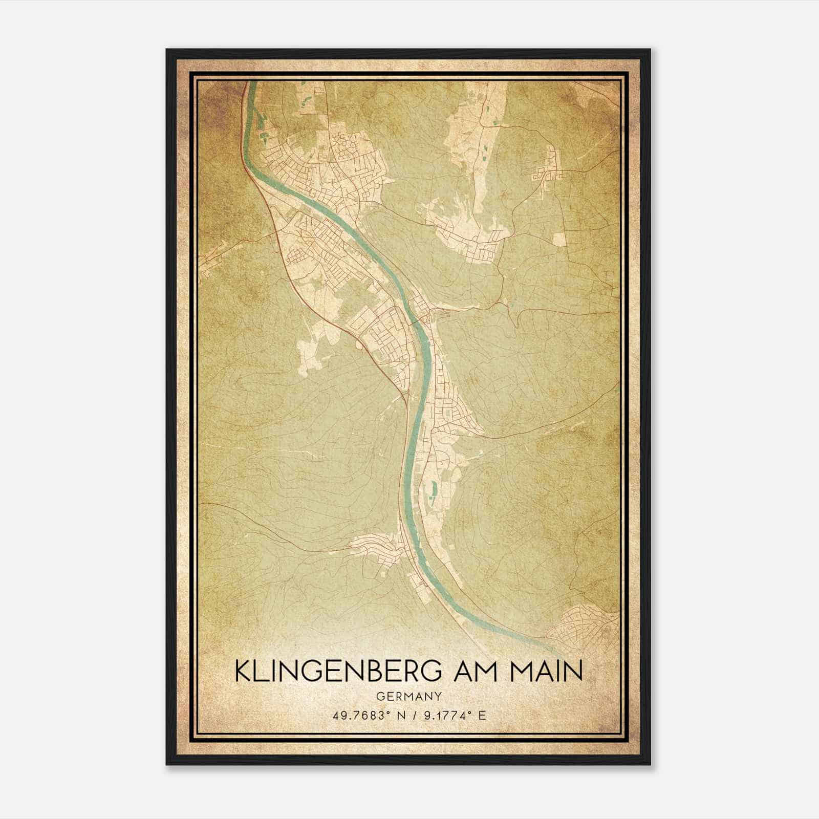 Vintage Klingenberg am Main Germany Map Poster, Klingenberg am Main City Road Wall Art Print