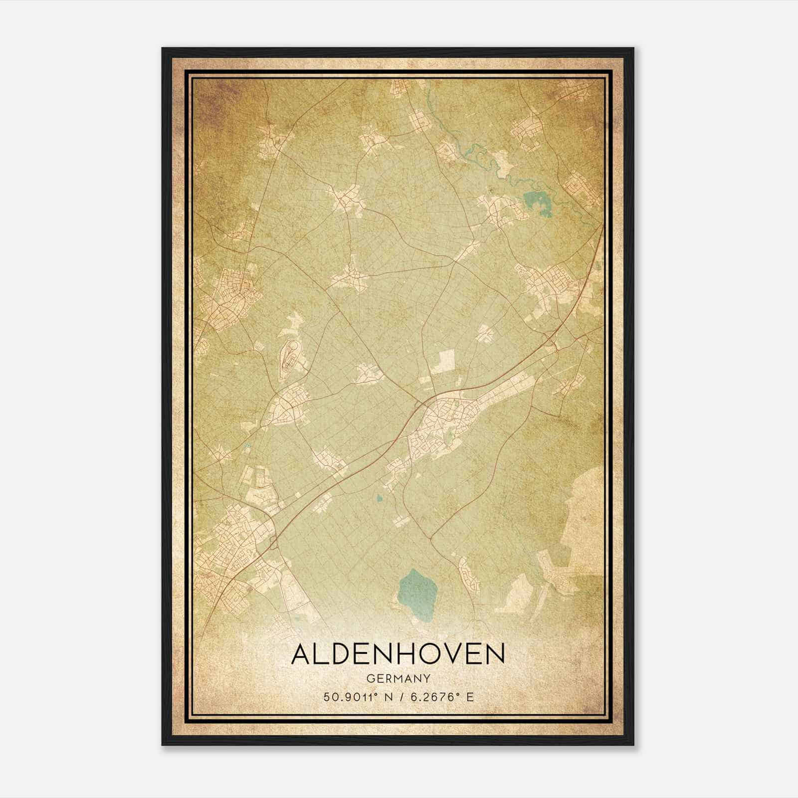 Vintage Aldenhoven Germany Map Poster, Aldenhoven City Road Wall Art Print