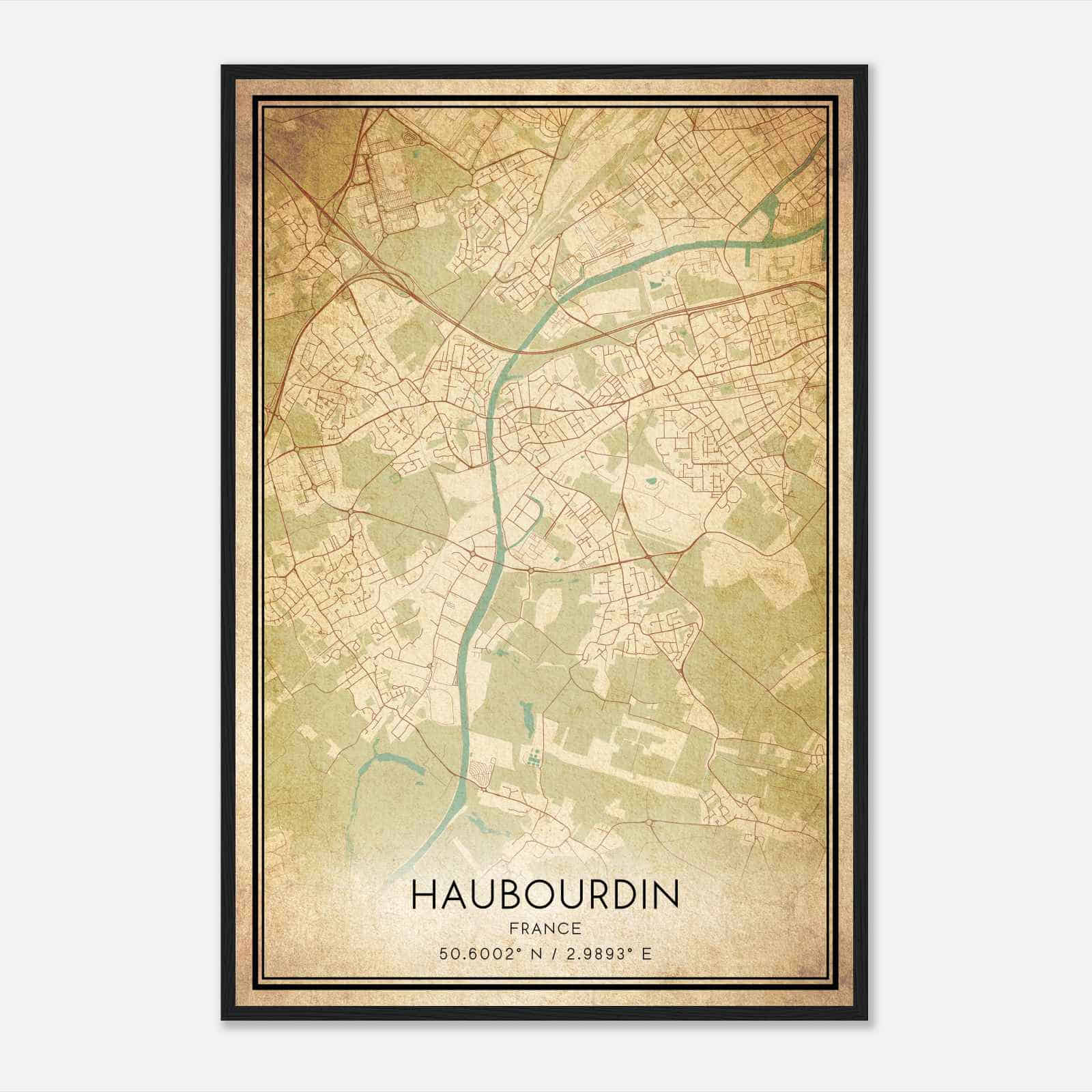 Vintage Haubourdin France Map Poster, Haubourdin City Road Wall Art Print