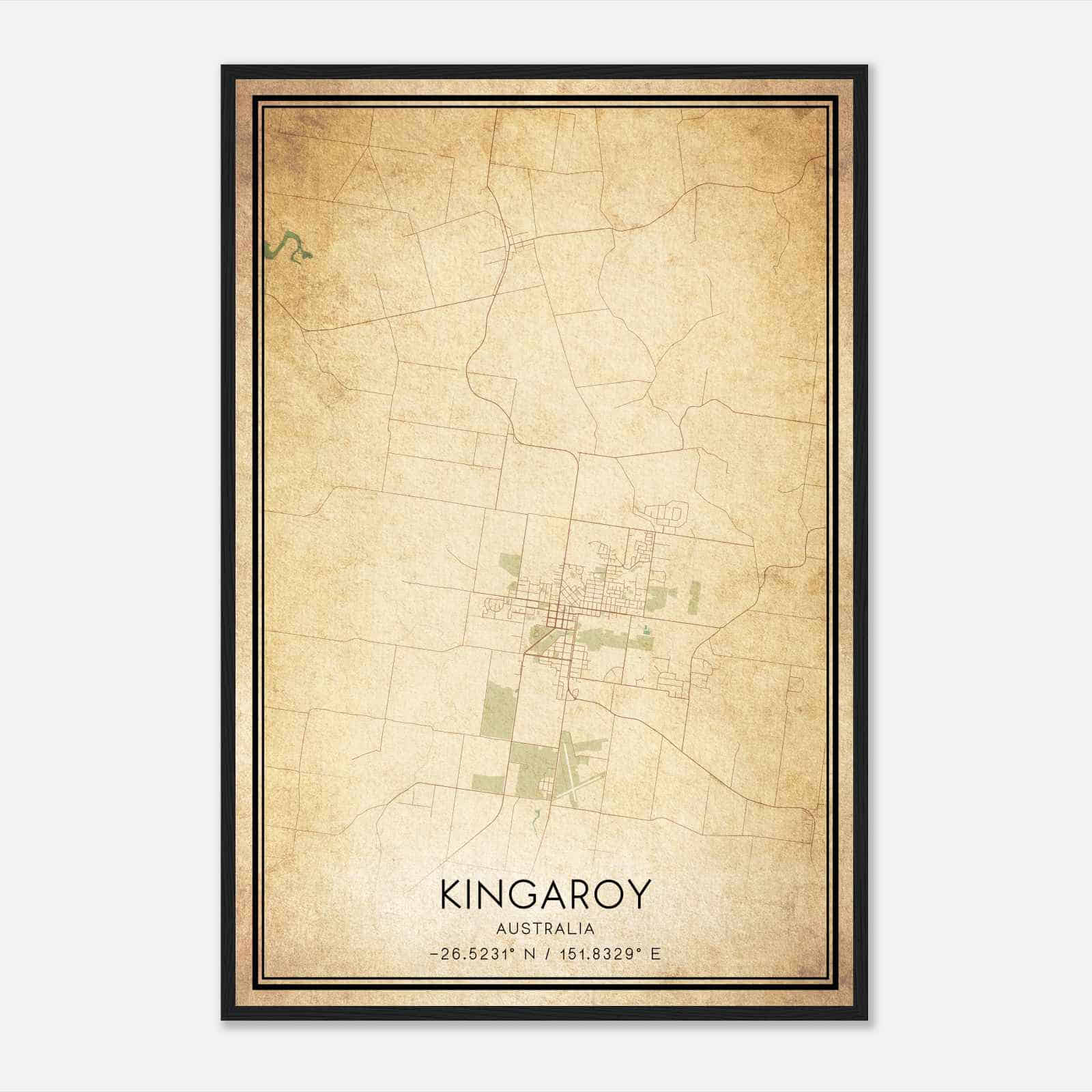 Vintage Kingaroy Australia Map Poster, Kingaroy City Road Wall Art Print