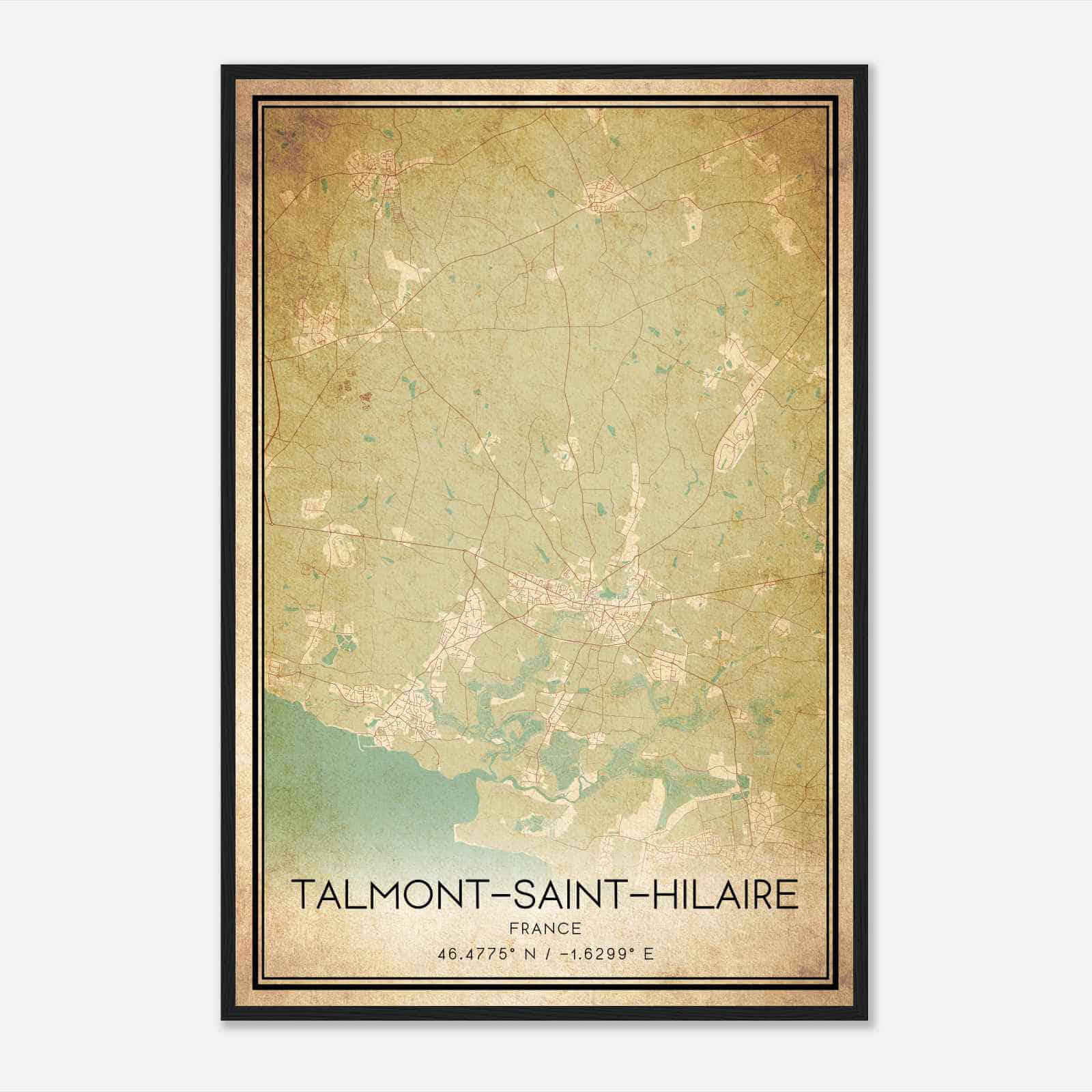 Vintage Talmont-Saint-Hilaire France Map Poster, Talmont-Saint-Hilaire City Road Wall Art Print