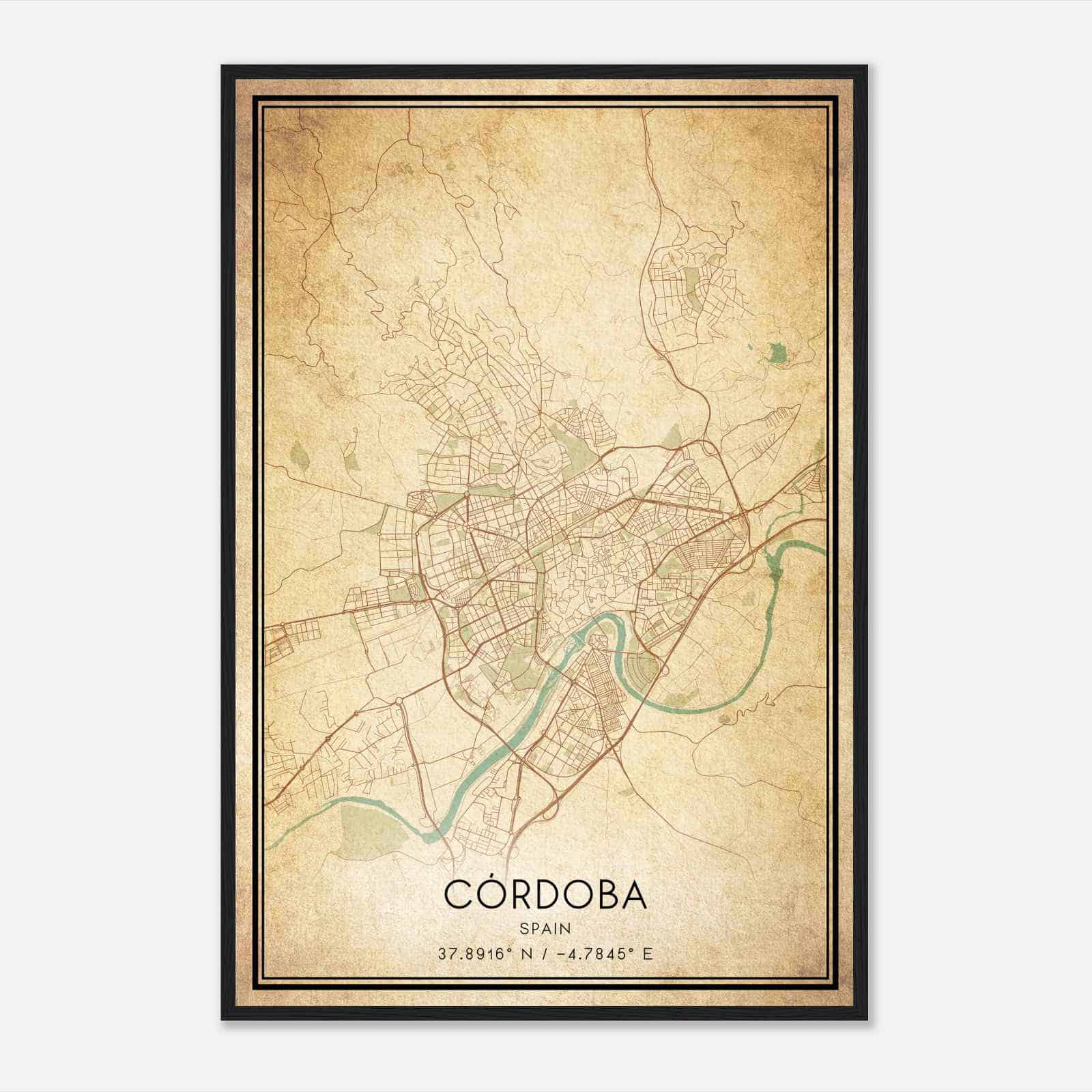 Vintage Cordoba Spain Map Poster, Cordoba City Road Wall Art Print