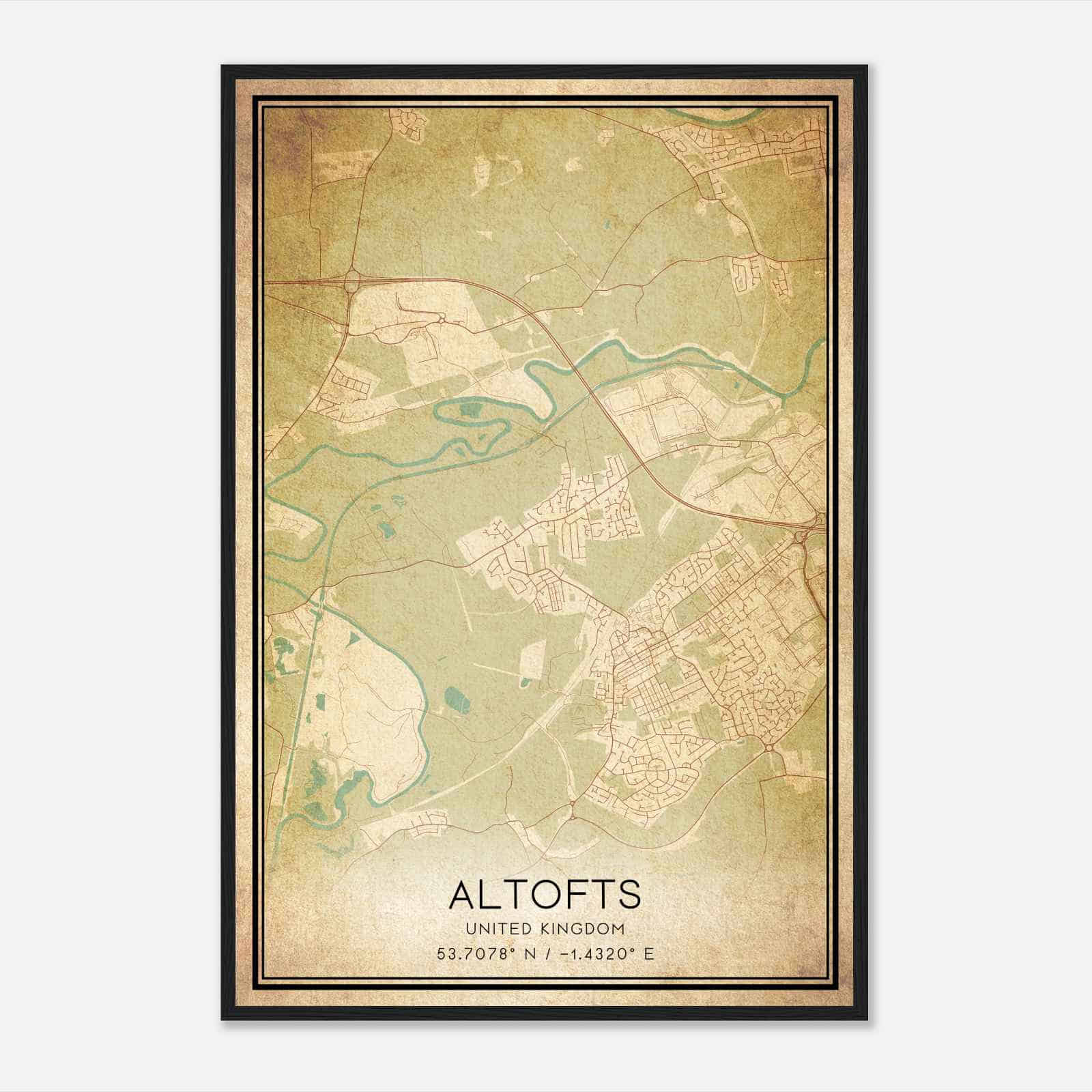 Vintage Altofts United Kingdom Map Poster, Altofts City Road Wall Art Print
