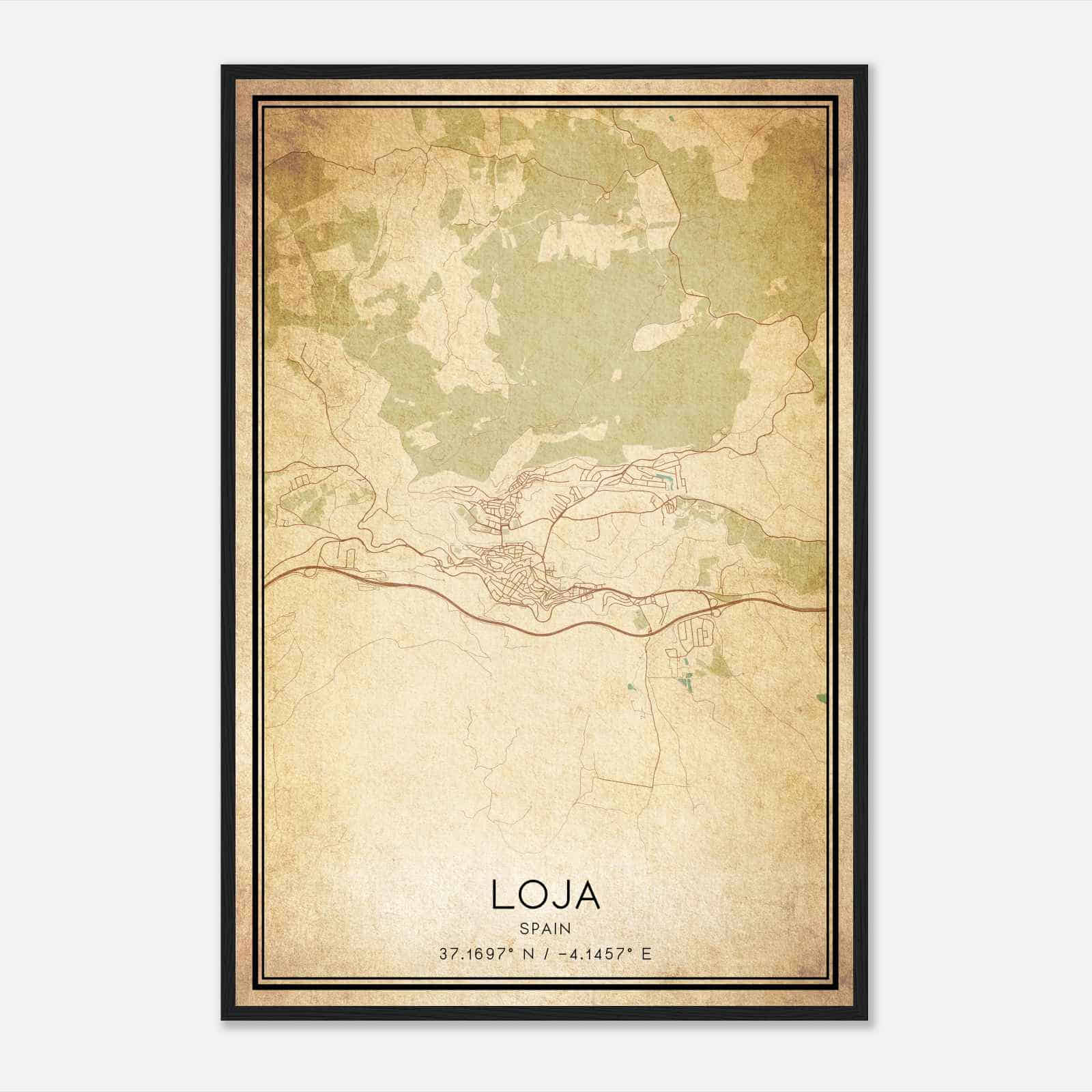 Vintage Loja Spain Map Poster, Loja City Road Wall Art Print