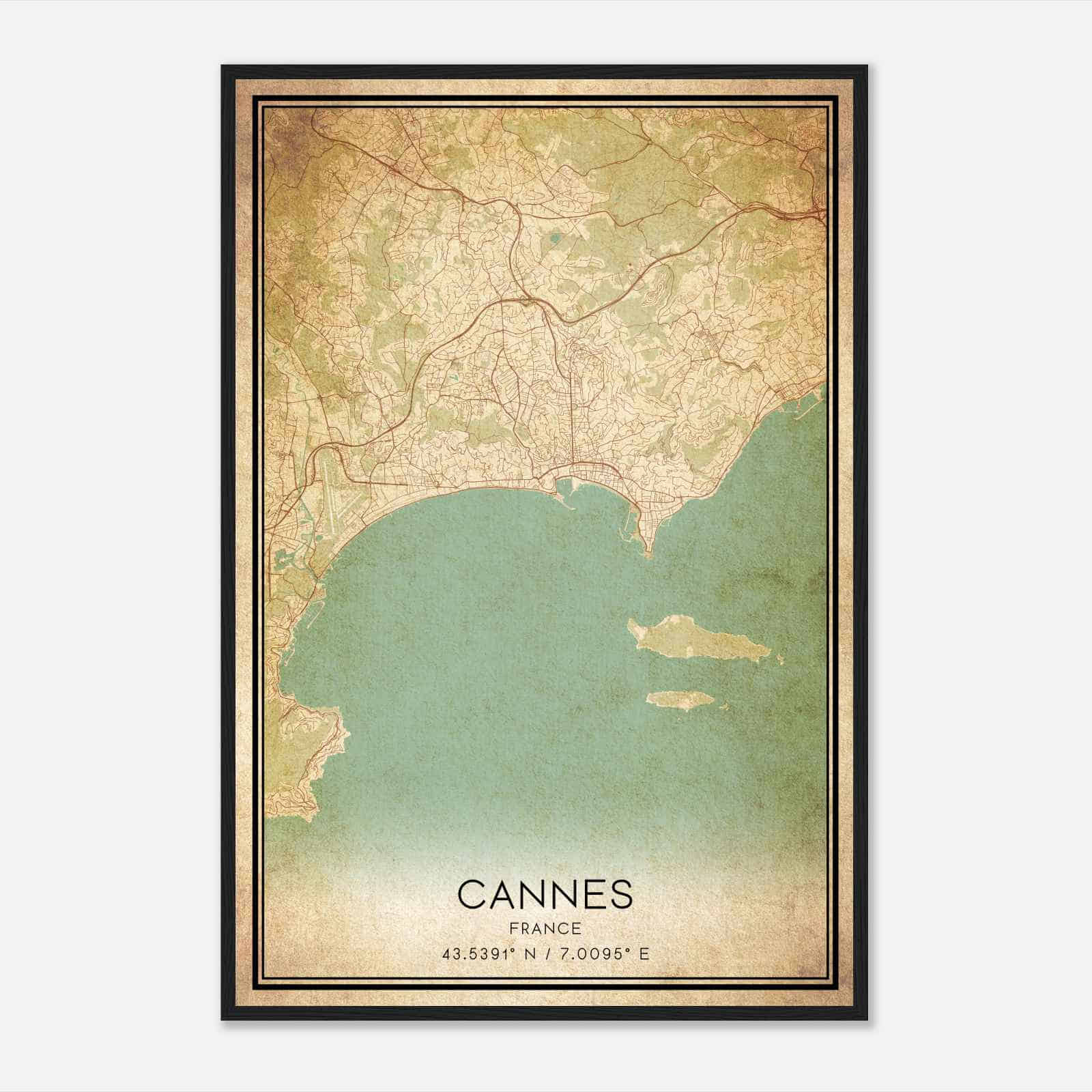 Vintage Cannes France Map Poster, Cannes City Road Wall Art Print