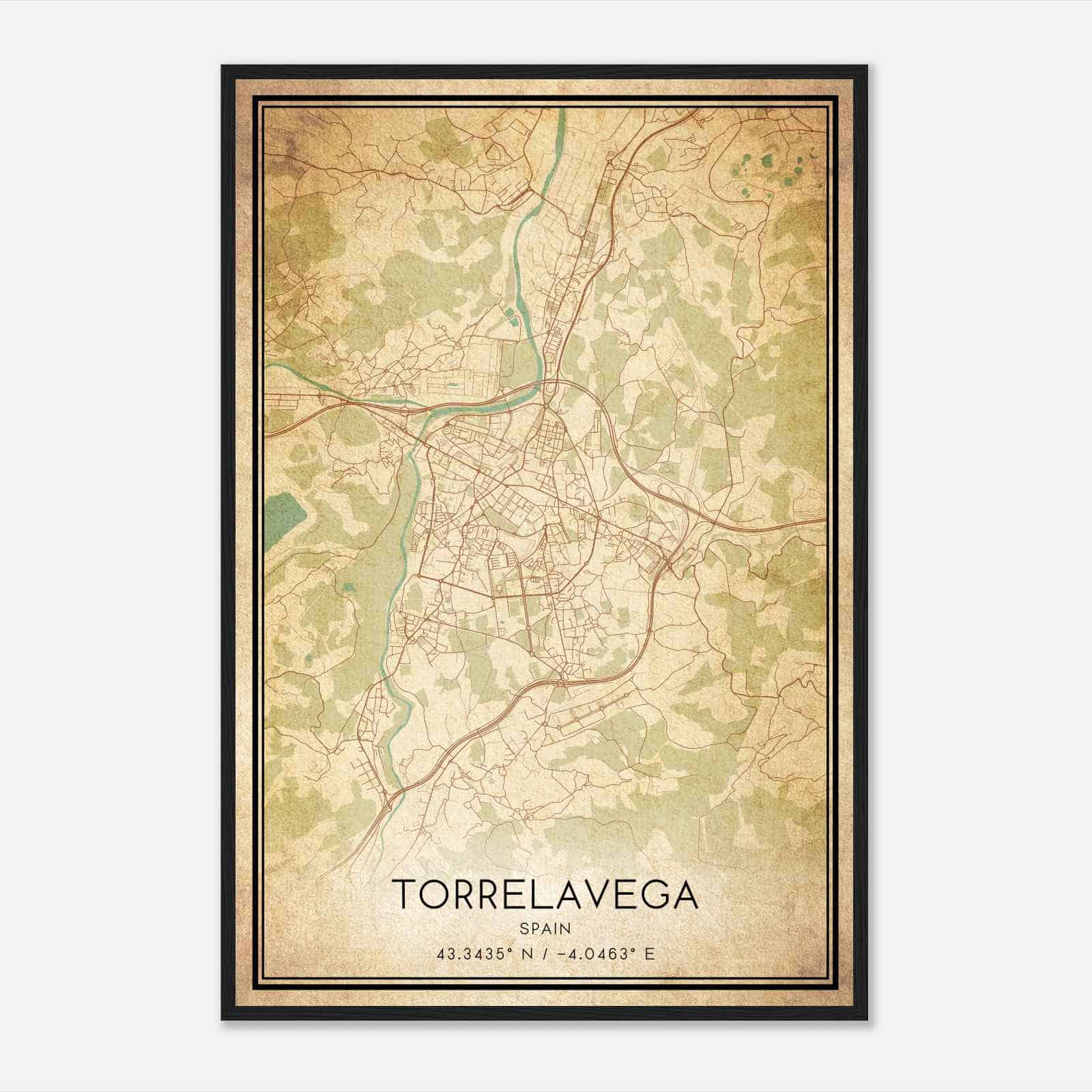 Vintage Torrelavega Spain Map Poster, Torrelavega City Road Wall Art Print