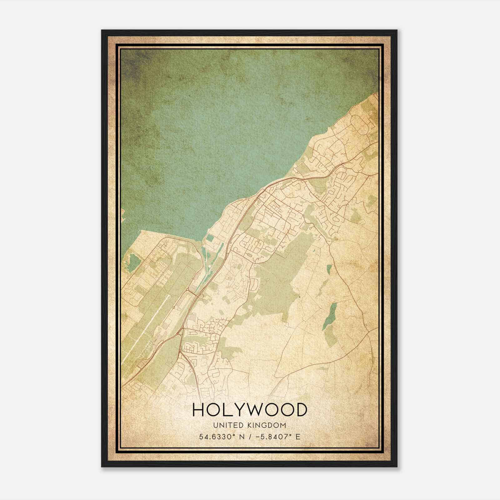 Vintage Holywood United Kingdom Map Poster, Holywood City Road Wall Art Print