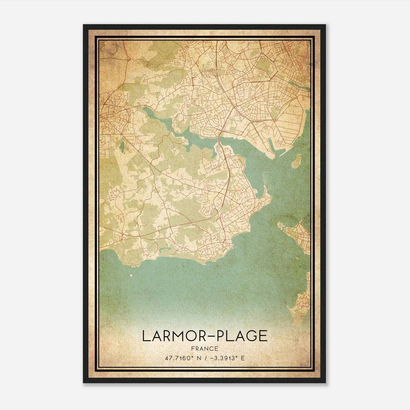 Vintage Larmor-Plage France Map Poster, Larmor-Plage City Road Wall Art Print