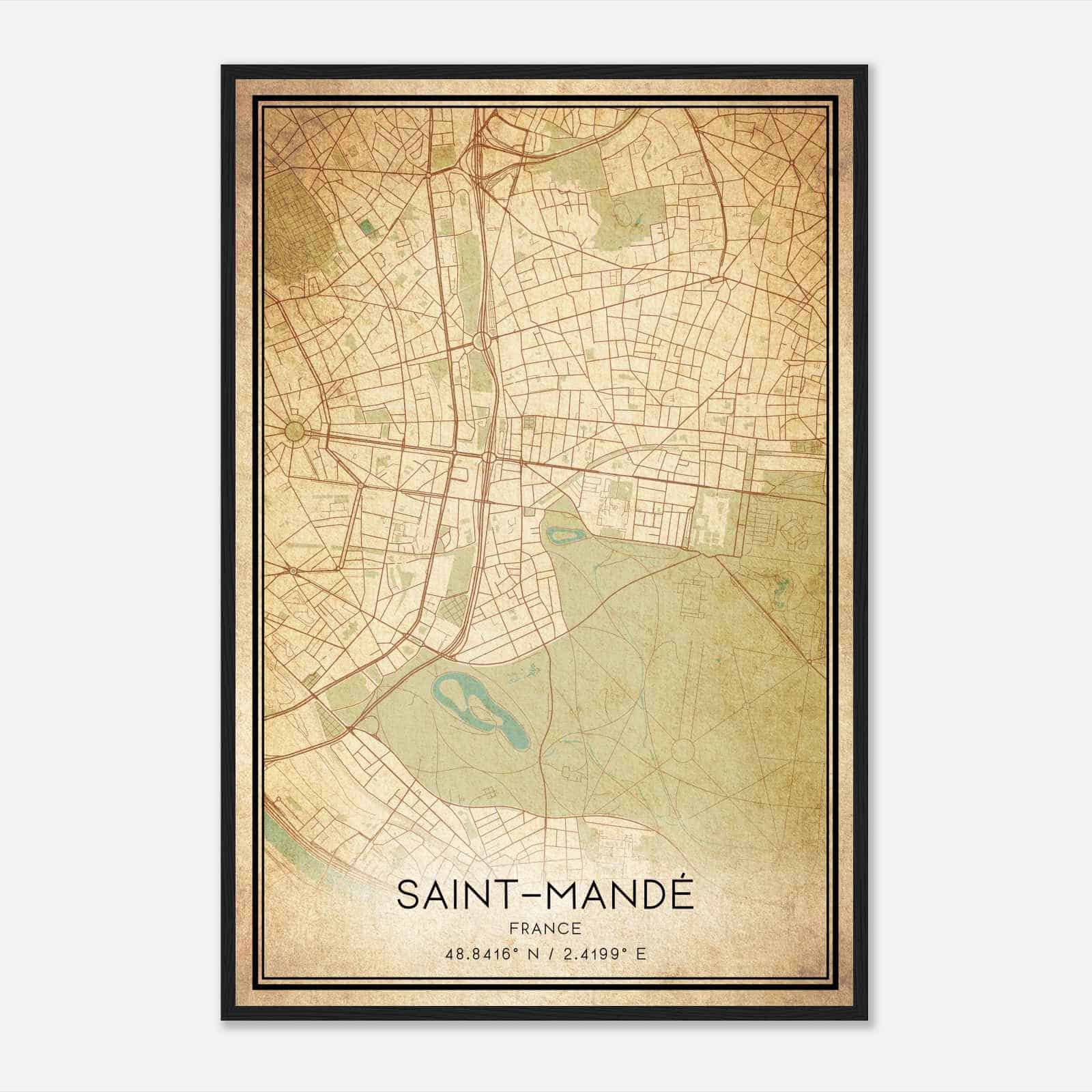 Vintage Saint-Mande France Map Poster, Saint-Mande City Road Wall Art Print